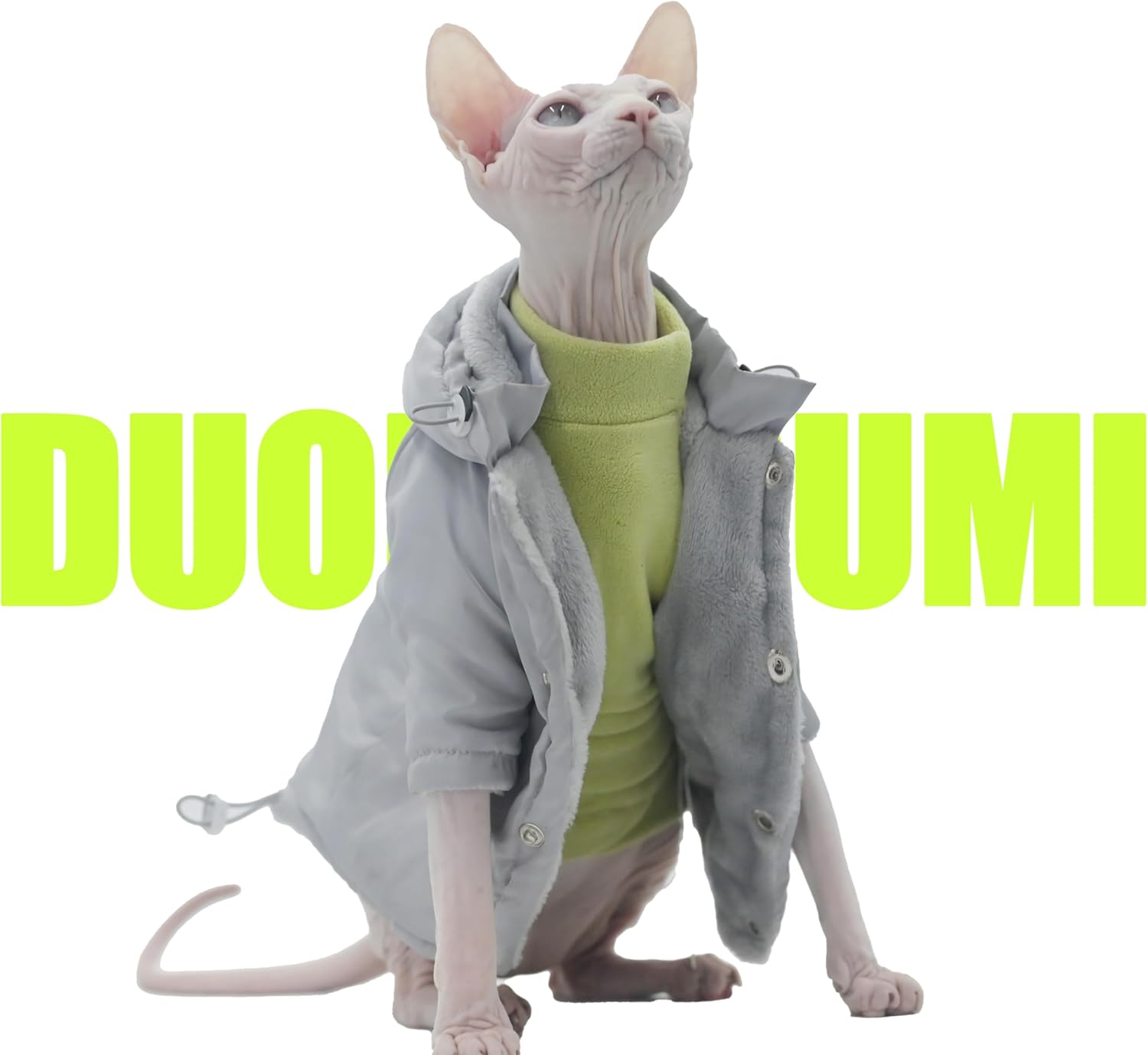Cat Clothes Winter Thickness Warm Windproof Cat Apparel for Hairless Cats, Sphynx Cats, Devon Rex Cats and Small Cats and Dogs (Full Set(Jacket+Undercoating), XX-Large)