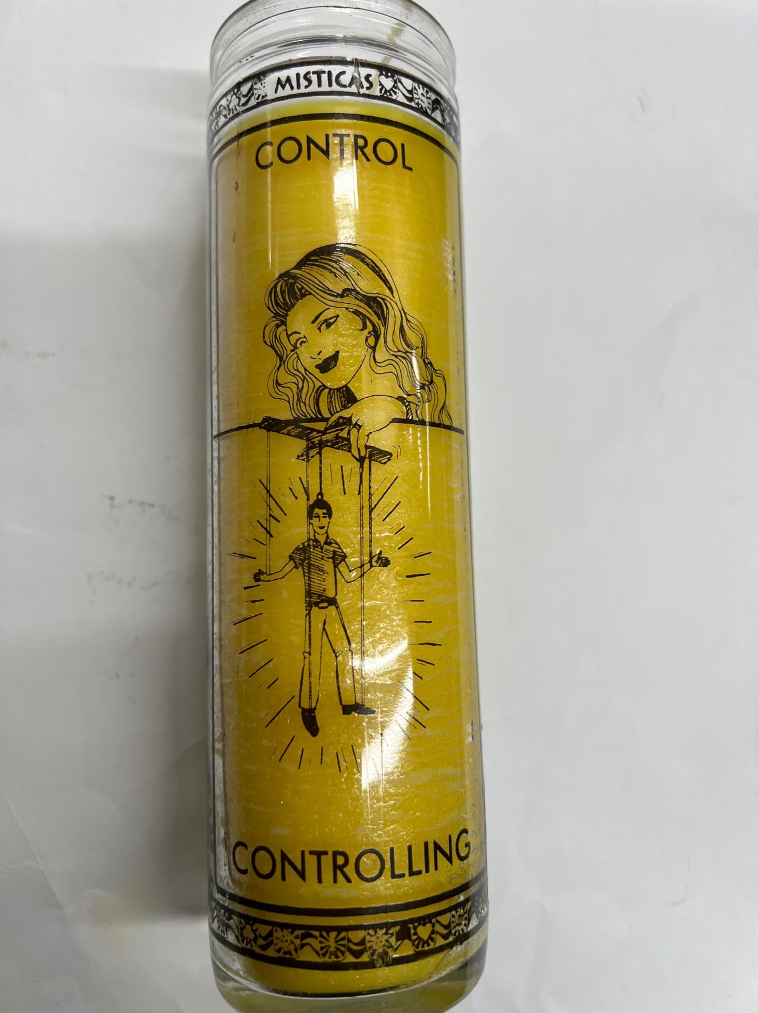 Brilux Control/Controlling unscented Yellow Pillar Candle in Glass, Red