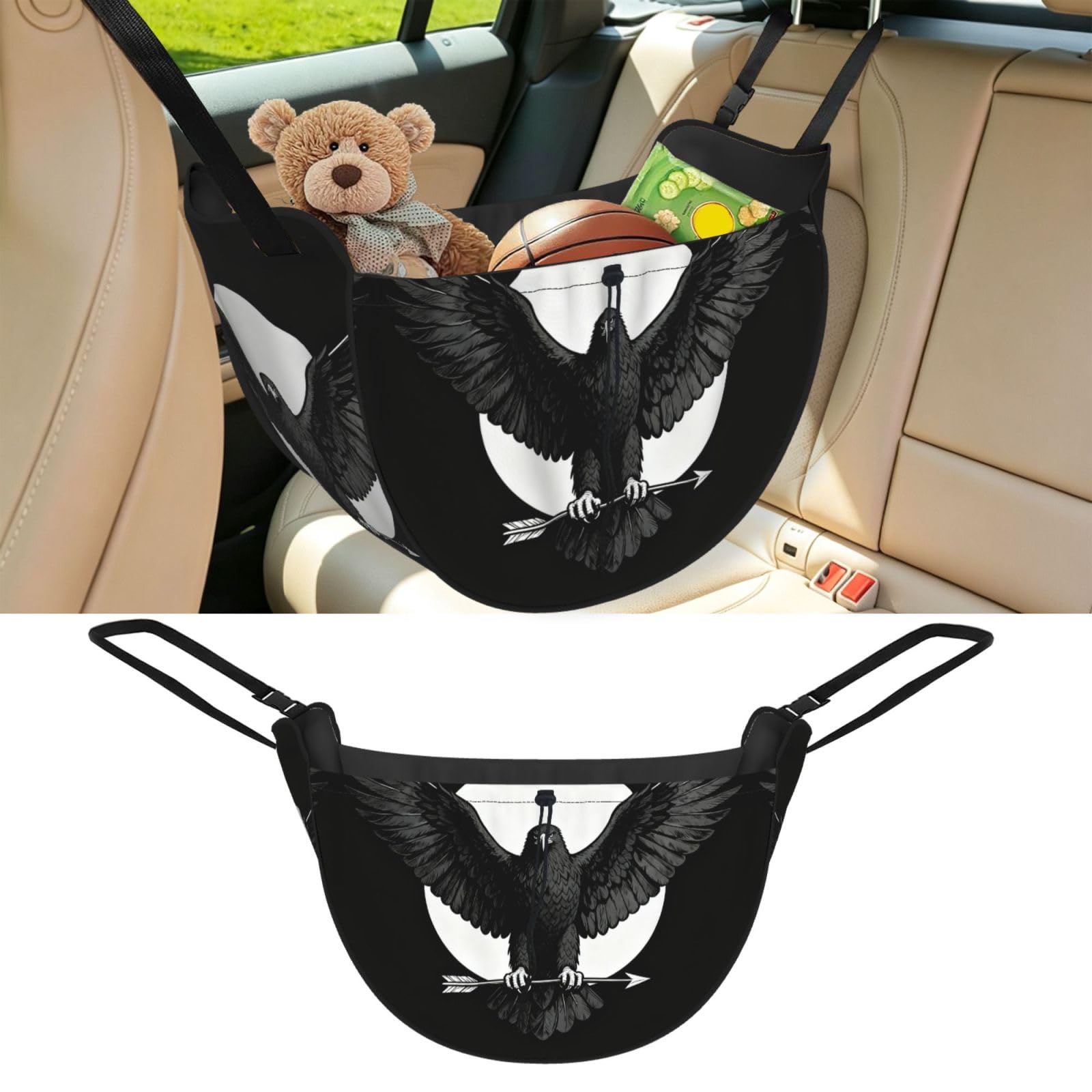 Cntdbu Black Eagle Wings Car Seat Organizer-Backseat Storage Bag For Travel