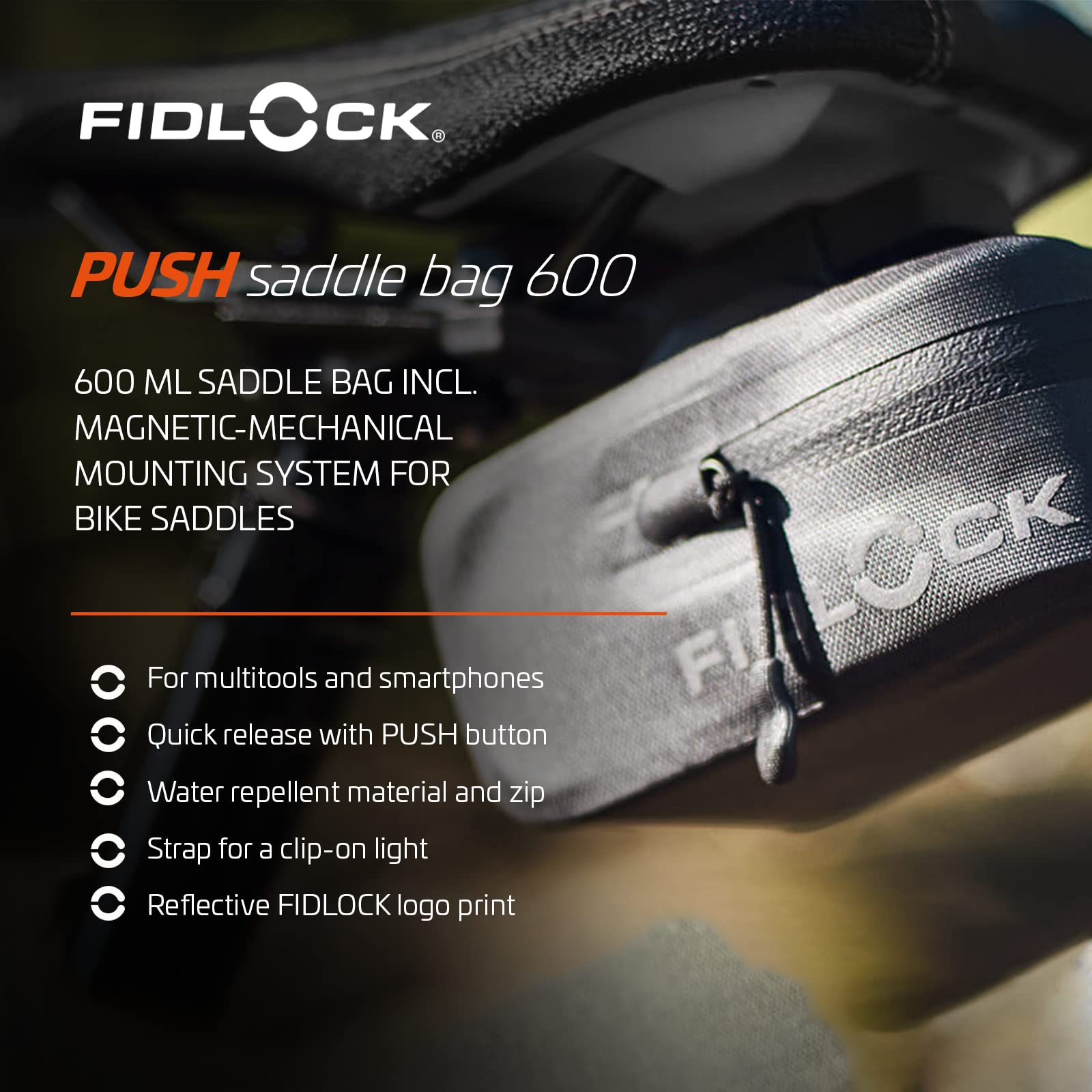 FIDLOCK Push Bag 600 Incl.Push Saddle Base Black BIDONES Y PORTABIDONES, Adultos Unisex, Negro, ESTANDAR