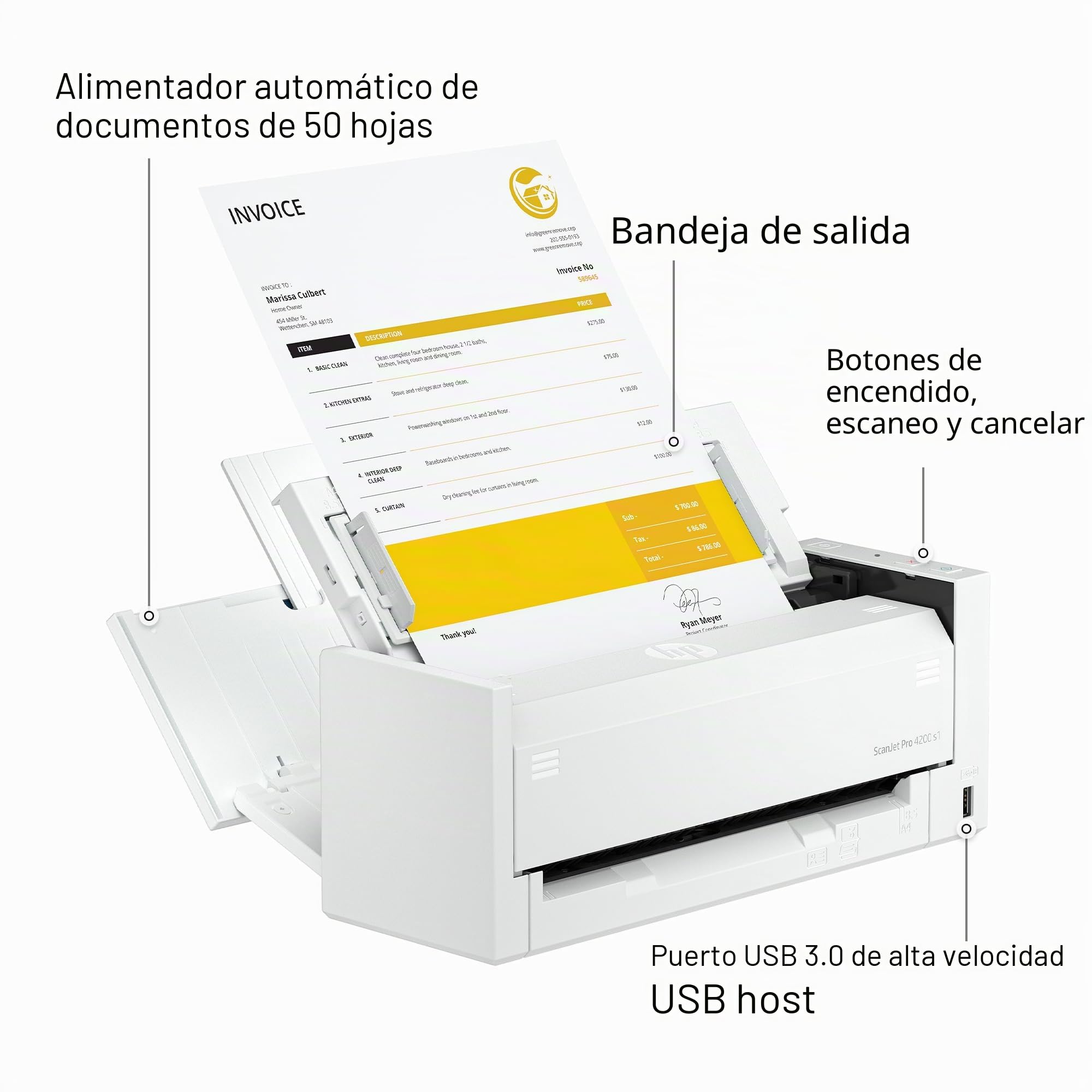 HP ScanJet Pro 4200 s1, escáner rápido de 2 Lados con alimentador automático de Documentos, lo Mejor para la Oficina (8Q4W2A)