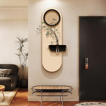 3D Wall Art Painting with Hanging Planter, Sandstone Wall Hanging Mural with Led Light, Modern Minimalist Wall Decor for Entryway, Bedroom, Living Room, Hallway39.4x14.2in, Black