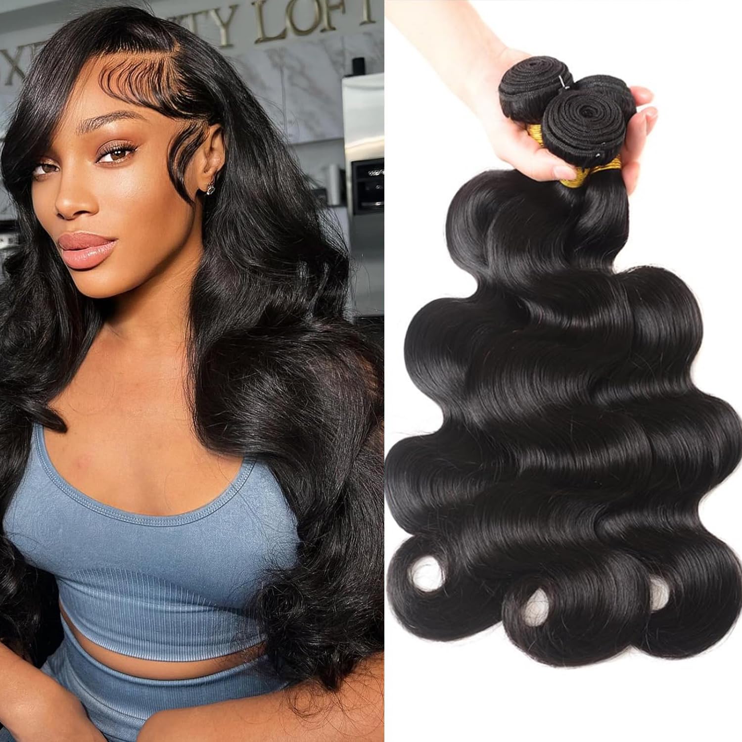 Katspon 12A Human Hair Bundles Body Wave 100% Unprocessed Brazilian Virgin Hair 3 Bundles Human Hair Extensions Quick Weave Human Hair (18 18 18 Inch)