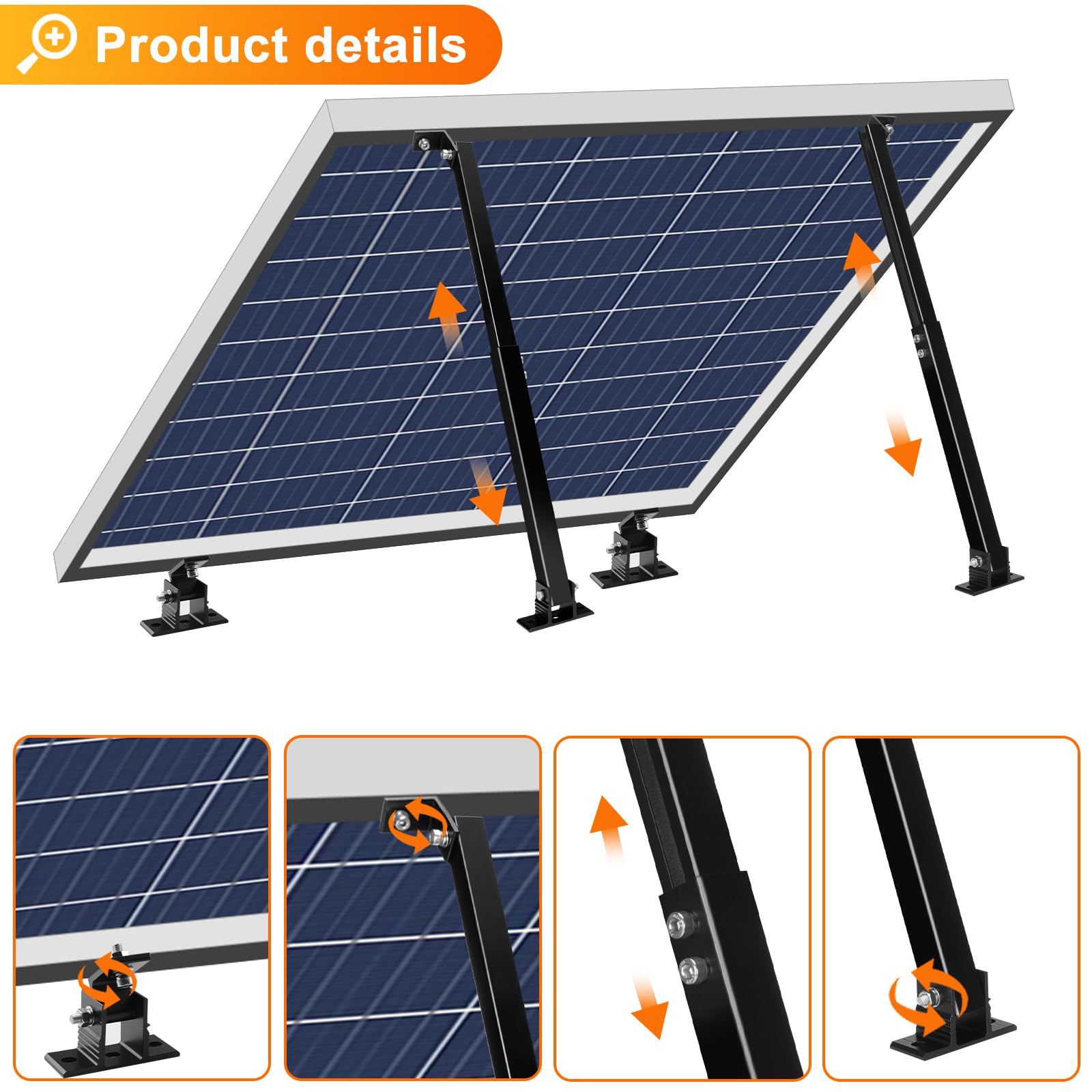 Solarmodul-Halterung, Aluminiumlegierung, verstellbare Solarmodul-Halterungen, schwarze Backfarbe, Korrosionsschutz, Solarmodul-Ständer, geeignet für 50 W, 70 W, 100 W, 150 W, 200 W, 300 W,
