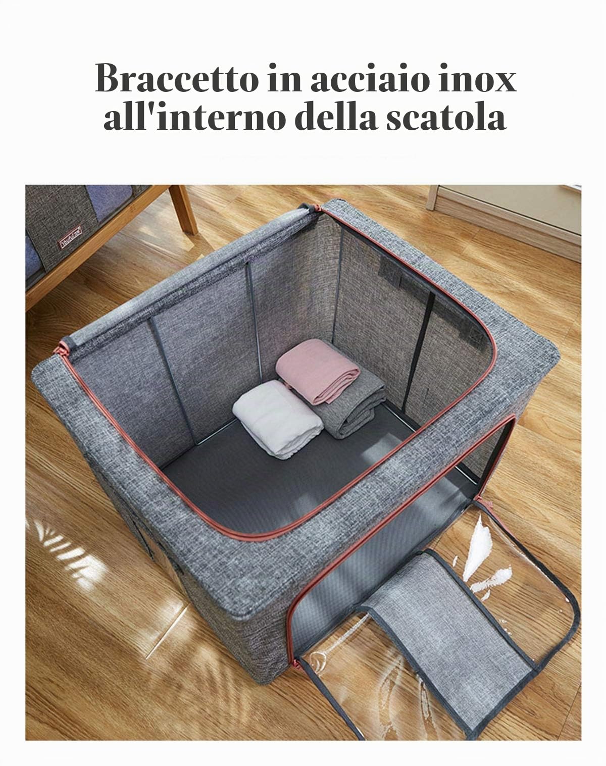 MHtech Pieghevole custodie Impermeabili antibatteriche da riporre,Struttura Metallica,con Chiusura Lampo e Finestra Trasparente per la memorizzazione di Abbigliamento,Coperte,Giocattoli (Grigio-2)