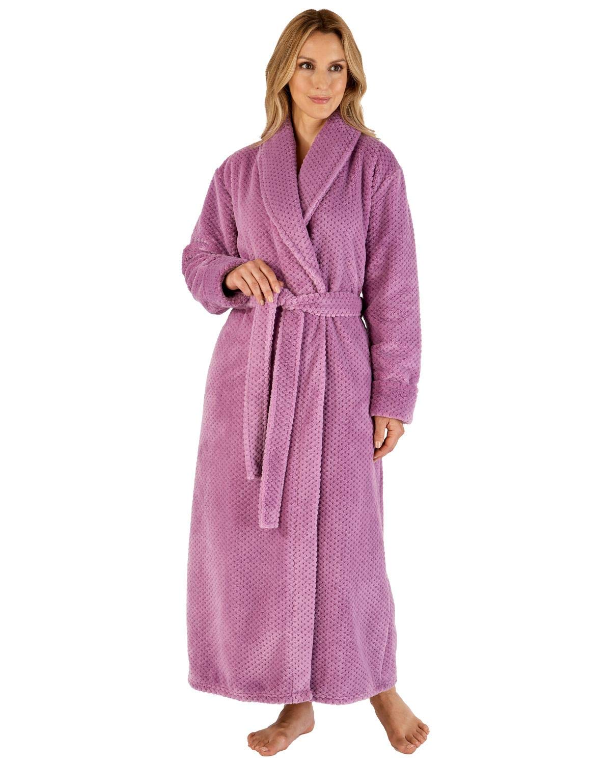 Slenderella Ladies Shawl Collar Wrap Dressing Gown Waffle Fleece Long Bath Robe XXL (Heather)