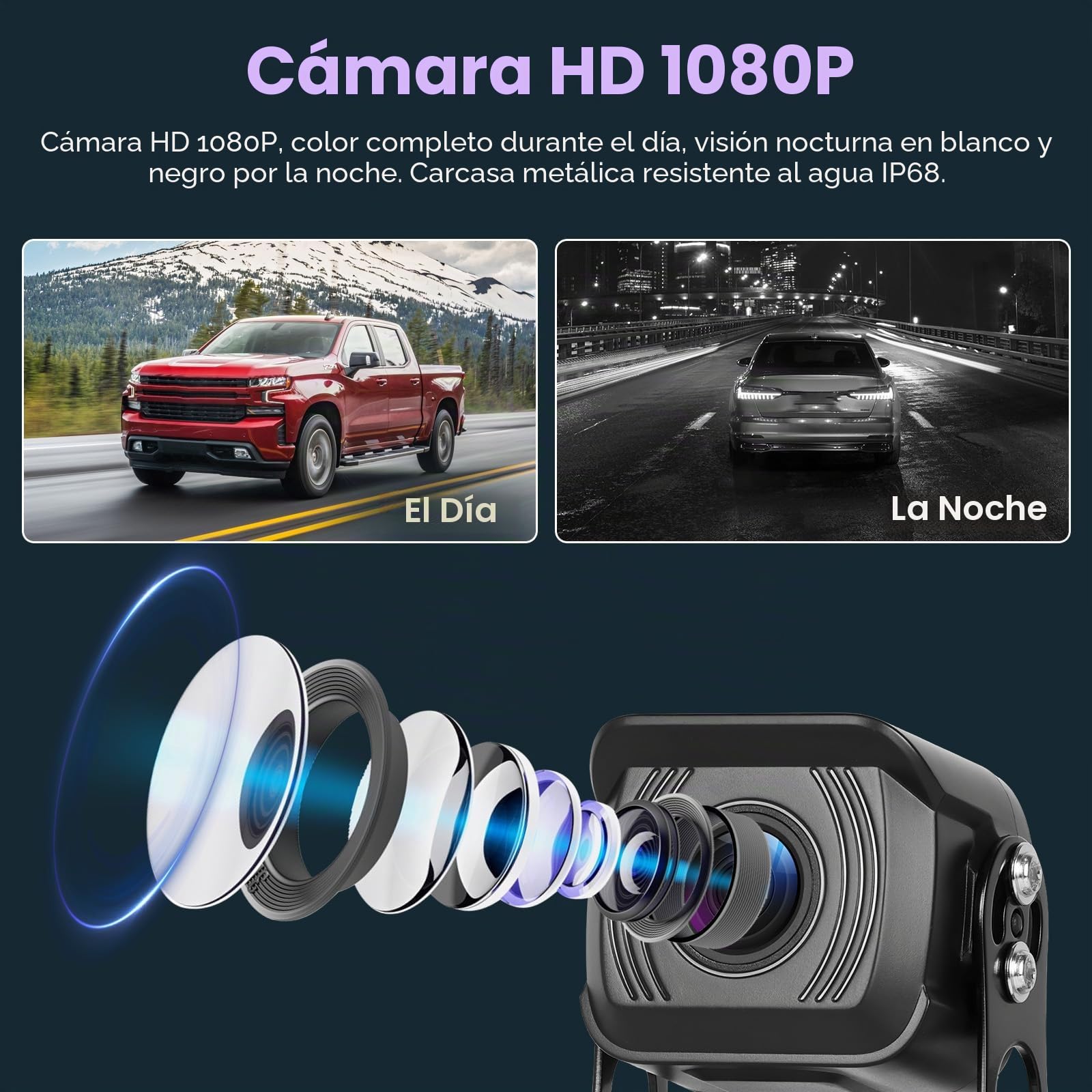 Inefala Cámara de Marcha atrás 4 con Monitor IPS HD de 10,1 Pulgadas, matrícula IP69, cámara de Marcha atrás Impermeable para Coches, Camiones, Furgonetas y SUV con visión Nocturna
