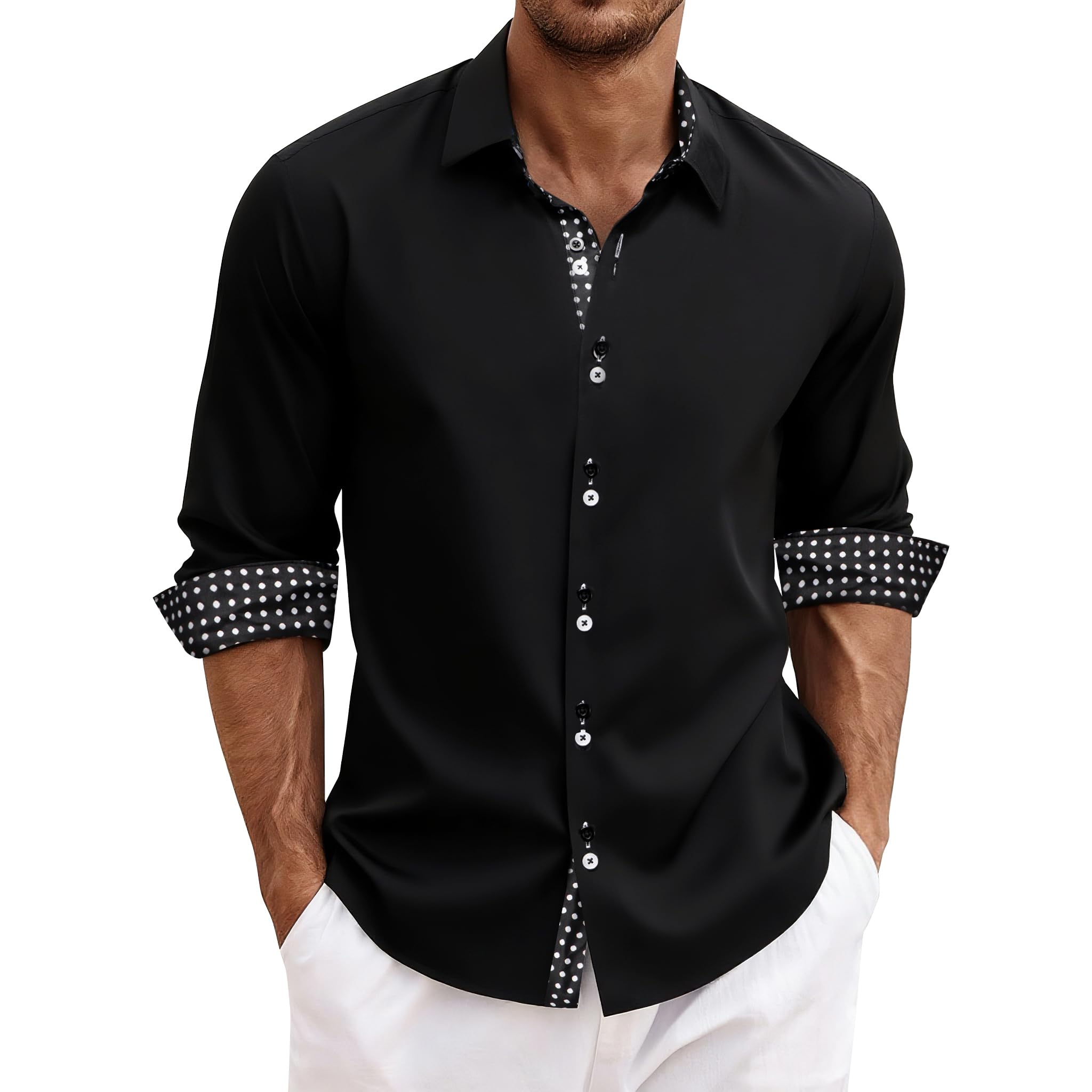 DiBanGu Men's Dress Shirt Long Sleeve Casual Button Down Shirts Regular Fit Inner Contrast Shirt for Business Party