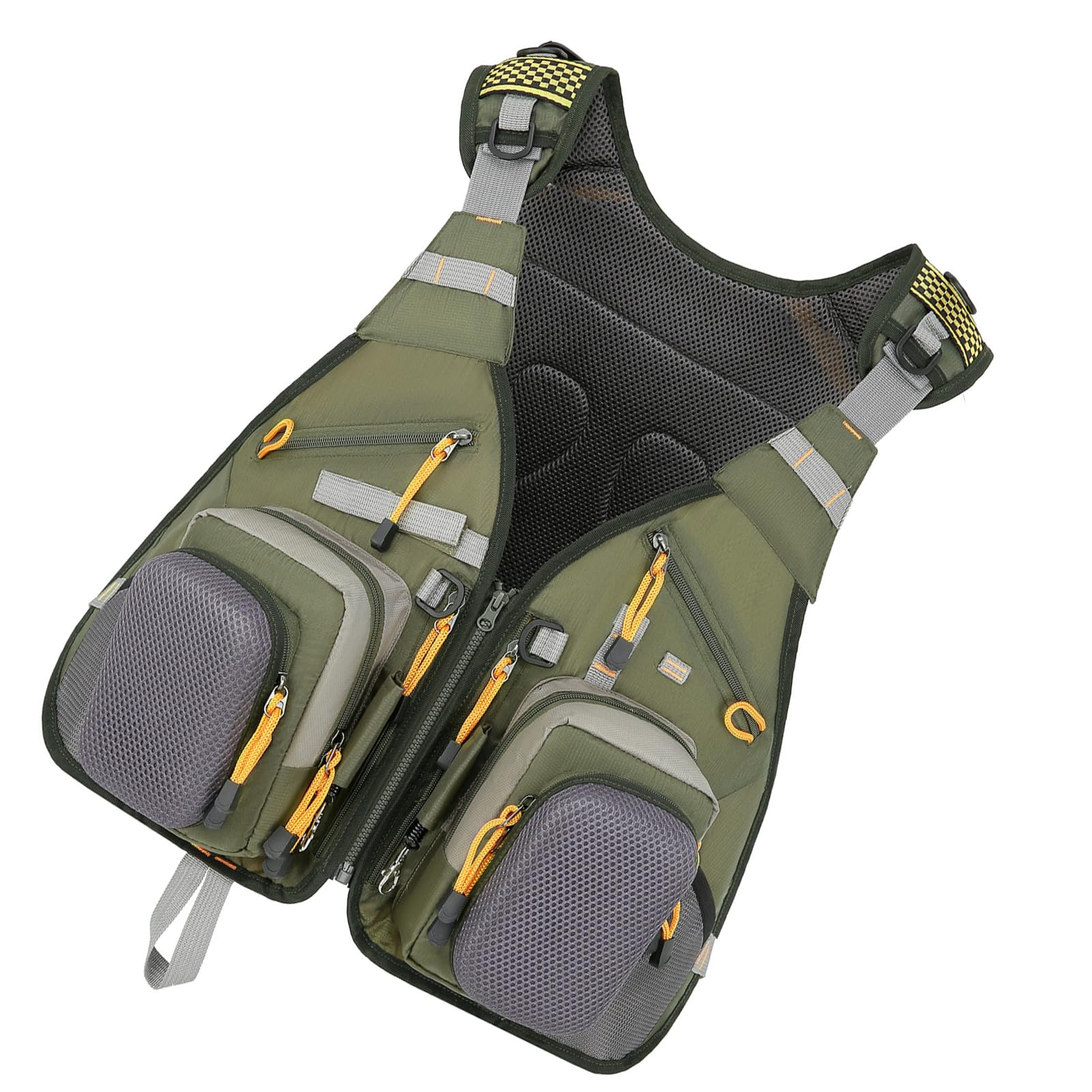 Gilet de pêche 16 Poches, Organisateur de matériel réglable et Durable avec Sac à Dos Extensible, idéal pour la pêche en lac, en ruisseau et en étang, Gilet en Polyester 55 x 52 x