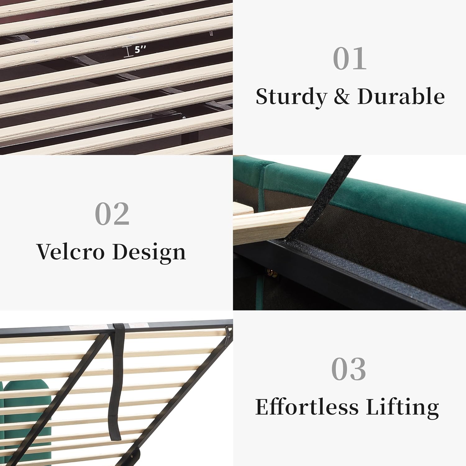 Queen Size Lift Up Bed with Storage Underneath, Velvet Upholstered Platform Bed with Modern Headboard, Hydraulic Support, Sturdy Wooden Slats, No Box Spring Needed, Easy Assembly, Ink Green