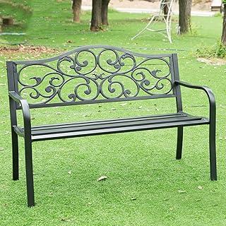 Banco de jardim ao ar livre, banco de parque de jardim Banco ao ar livre, pátio de casa assento duplo terraço banco de lazer cadeira de varanda com encosto e braços, cadeira ao ar livre à prova de in