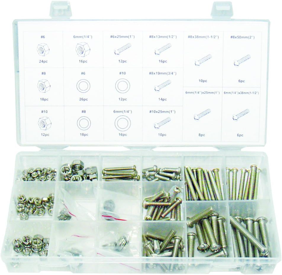 Swordfish 31920 Stainless Steel Nut Bolt & Washer Assortment, 224 Piece