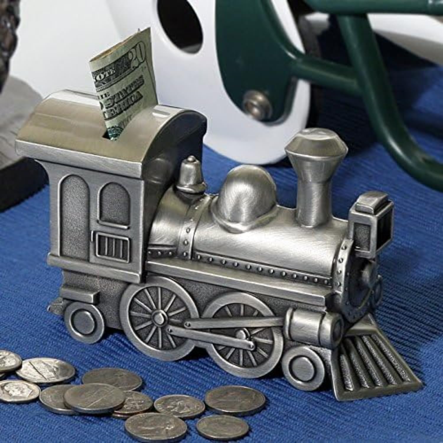 Personalized Train Money Banks - Pewter Brushed Message Or Name Engraved, Train Piggy Bank for Boys and Girls, Coin Money Bank for Kids