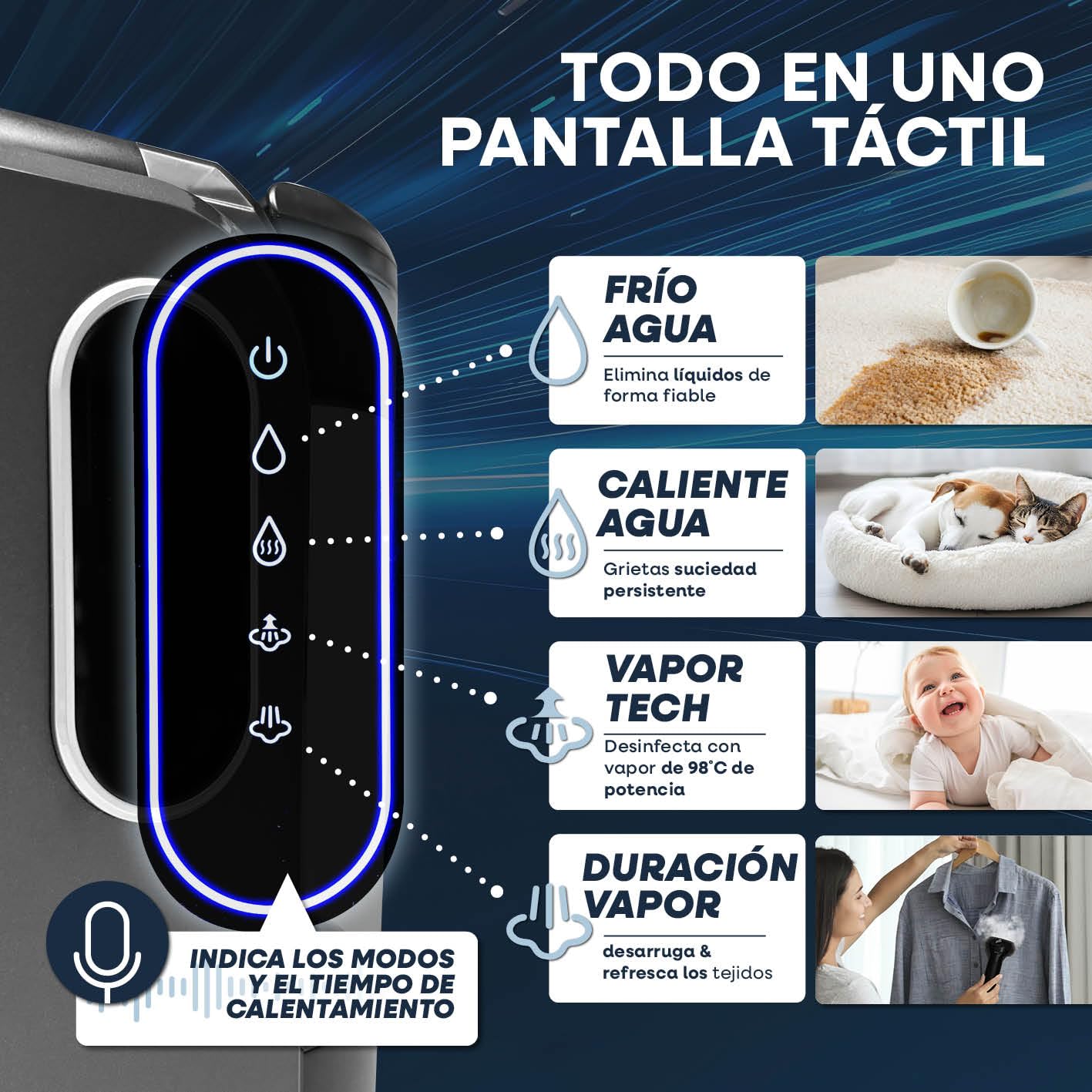 CLEANmaxx Limpiador de tapicería y alfombras Pro Steam | 3 en 1: limpiador de tapicería, limpiador de puntos, limpiador de manchas con tecnología de agua caliente y vapor para alfombras, coches