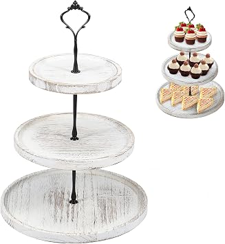 Wood Cupcake Stand, 3 Tiers Smooth Wood Cupcake Holder for Kitchen Decor Stable Round Tiered Dessert Display Serving Tray for Tea Party Wedding Serverwhite,three layers