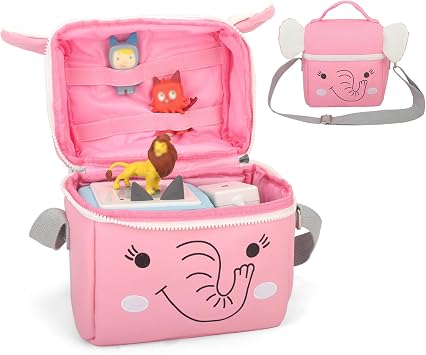 Taladad Carrying Case Compatible with Toniebox 2/1 Tonie Figures,Tonie Characters, Tonies Storage and Organizer with Shoulder Strap,Tonies Box Starter Set,Tonies Headphones,Charging Station BagPink