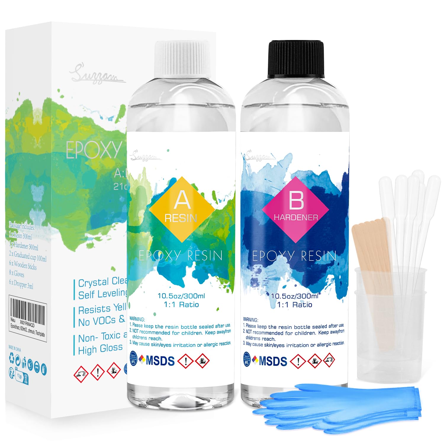 Crystal Clear Epoxy Resin Kit 600ml (21oz) - High Gloss & UV Resistant for DIY Art, Jewelry Making, Mould Casting Resin Epoxy with Gloves, Mixing Cups, Wooden Sticks for Beginners & DIY Art Projects