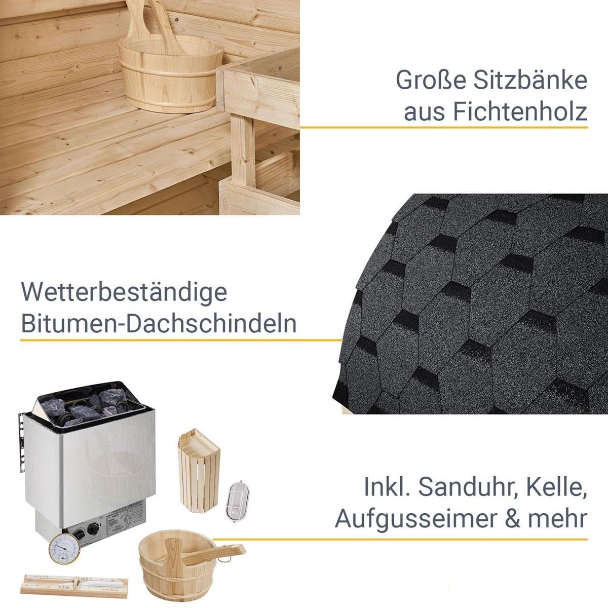 Outdoor Sauna Fasssauna Speyer aus Fichtenholz – Saunafass Komplettset mit Saunaofen, LED Beleuchtung & Zubehör – Gartensauna (M - 120x191)