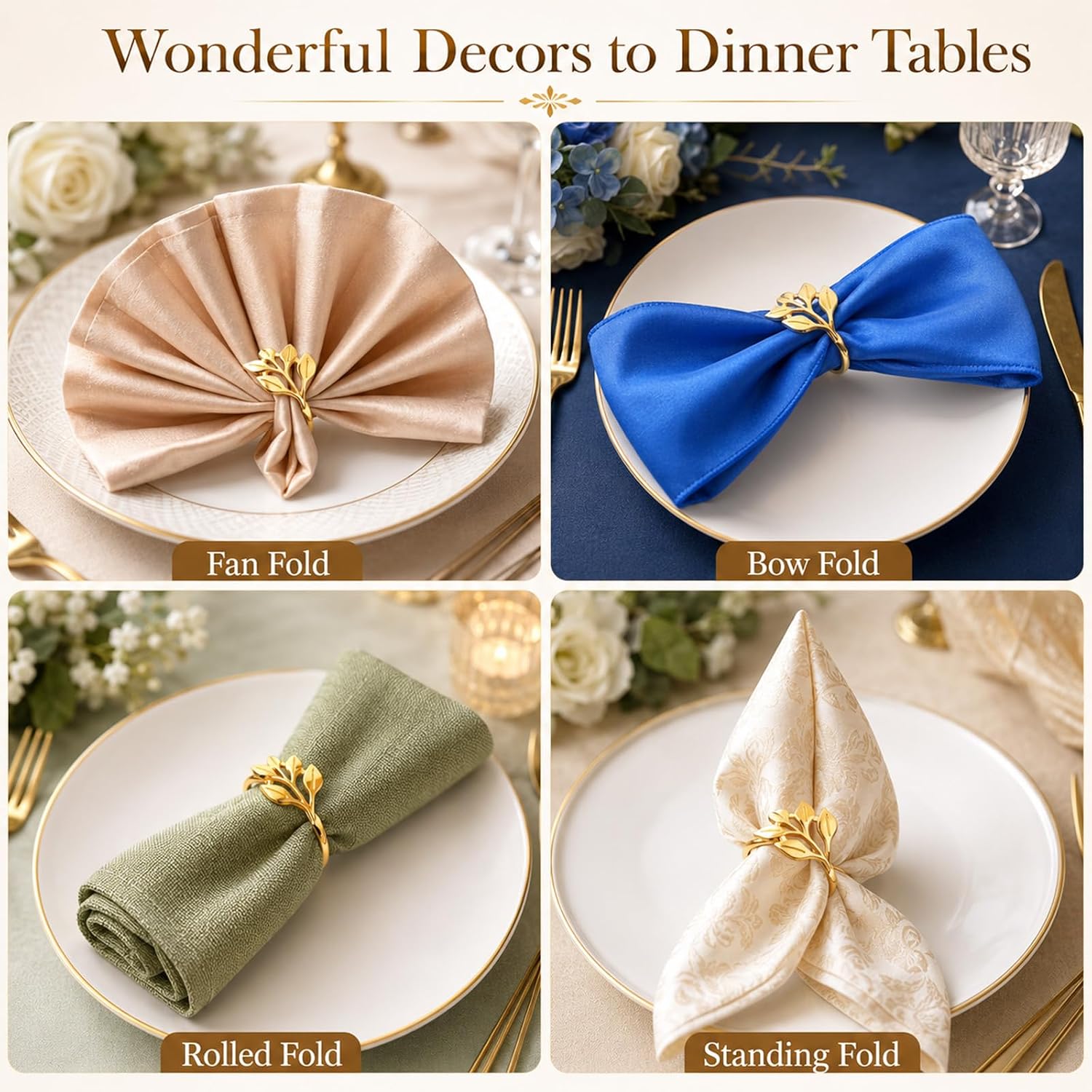 80 Pcs Gold Leaf Napkin Rings Metal Napkin Ring Holder Buckles