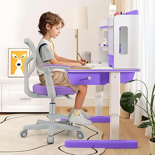 Miniatura 72 de Giantex Silla de escritorio para niños, silla giratoria de computadora para niños de altura ajustable con soporte lumbar en forma de Y y ruedas