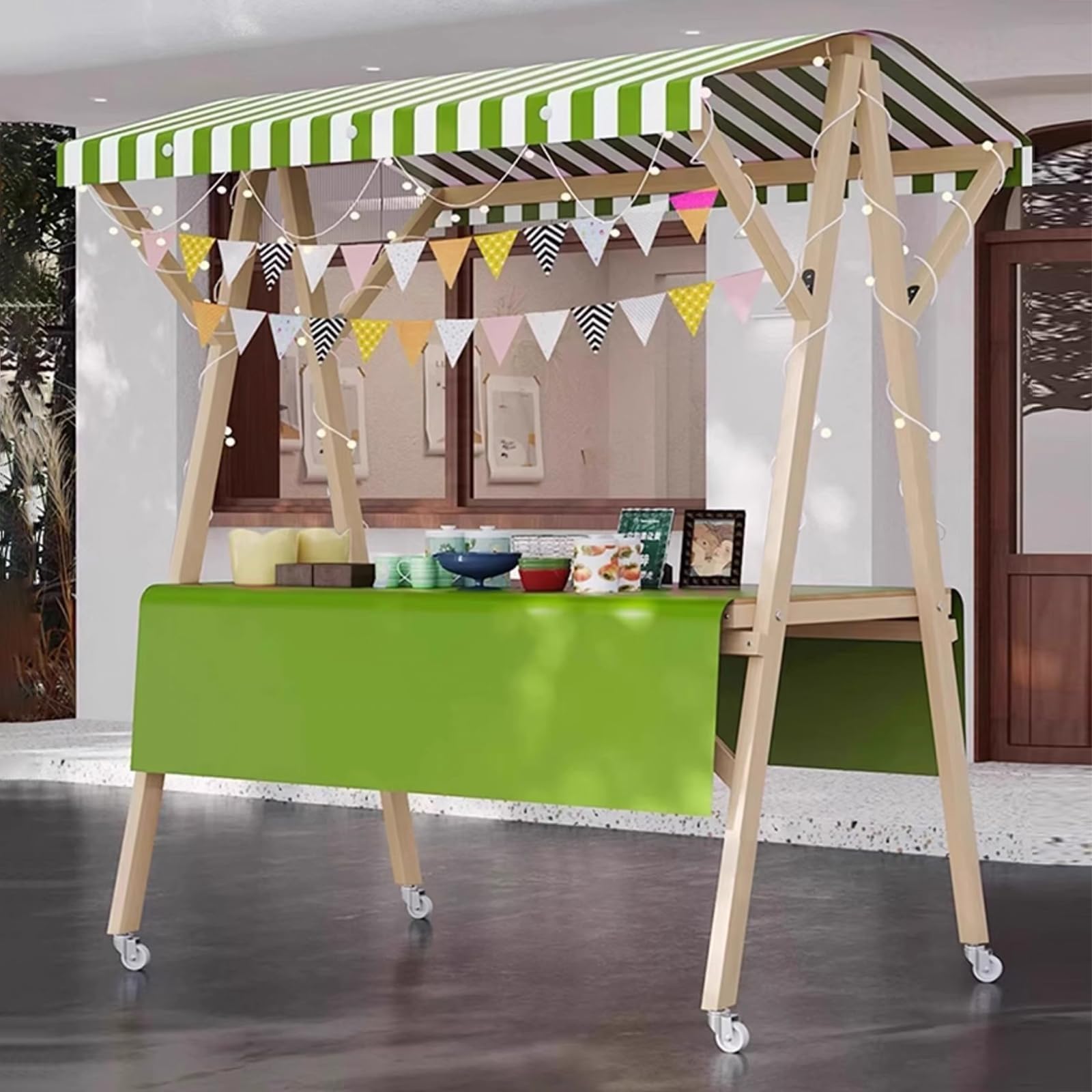 Présentoir à bonbons en bois avec auvent pare-soleil amovible et roues mobiles