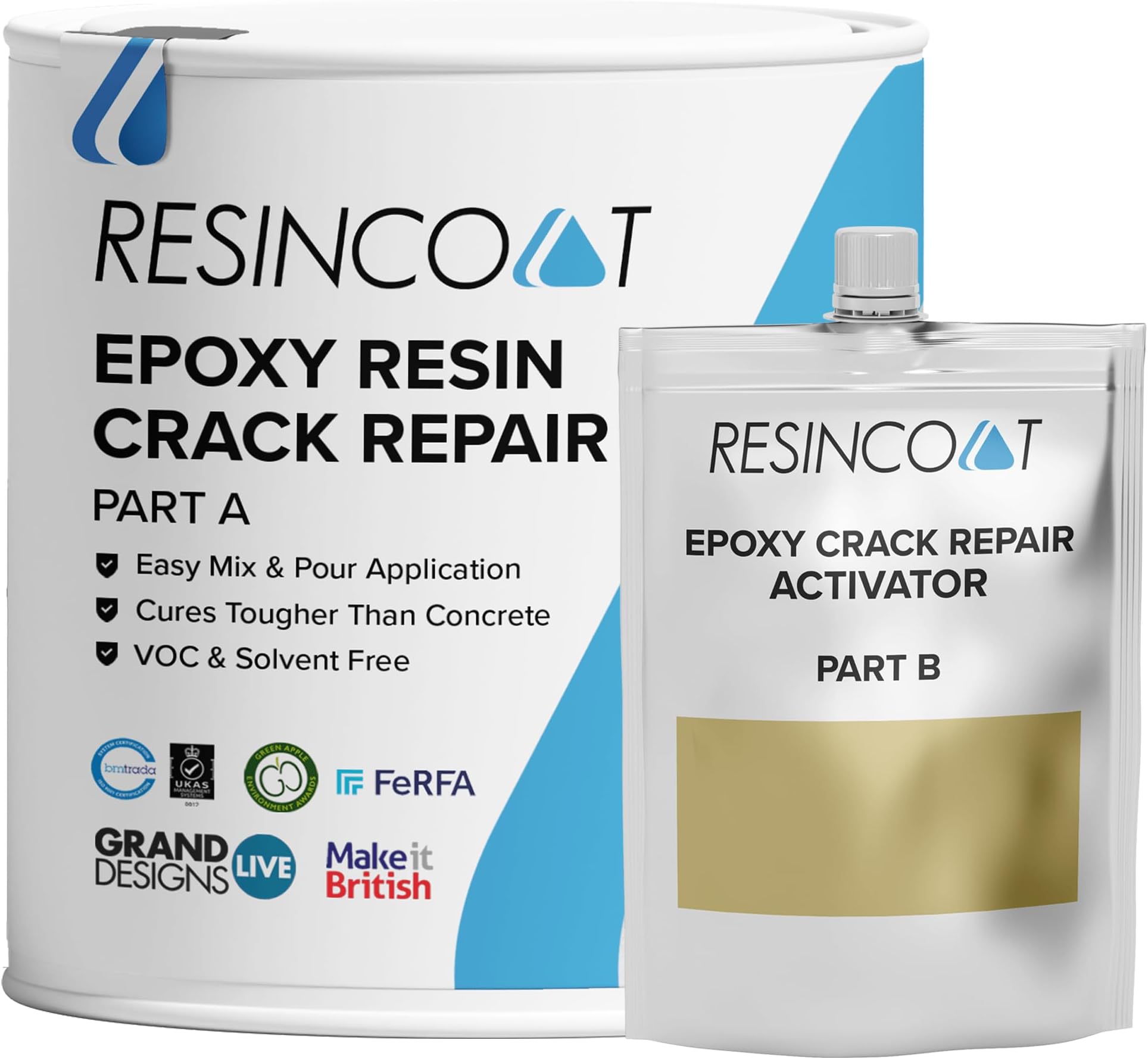 Epoxy Crack Repair Filler, Two Part Epoxy Resin Repair for Concrete Floors, Permanent Repair, No Shrinkage, Fills Cracks up to 20mm, DIY & Professional Use, Interior/Exterior, Black, 1KG Unit