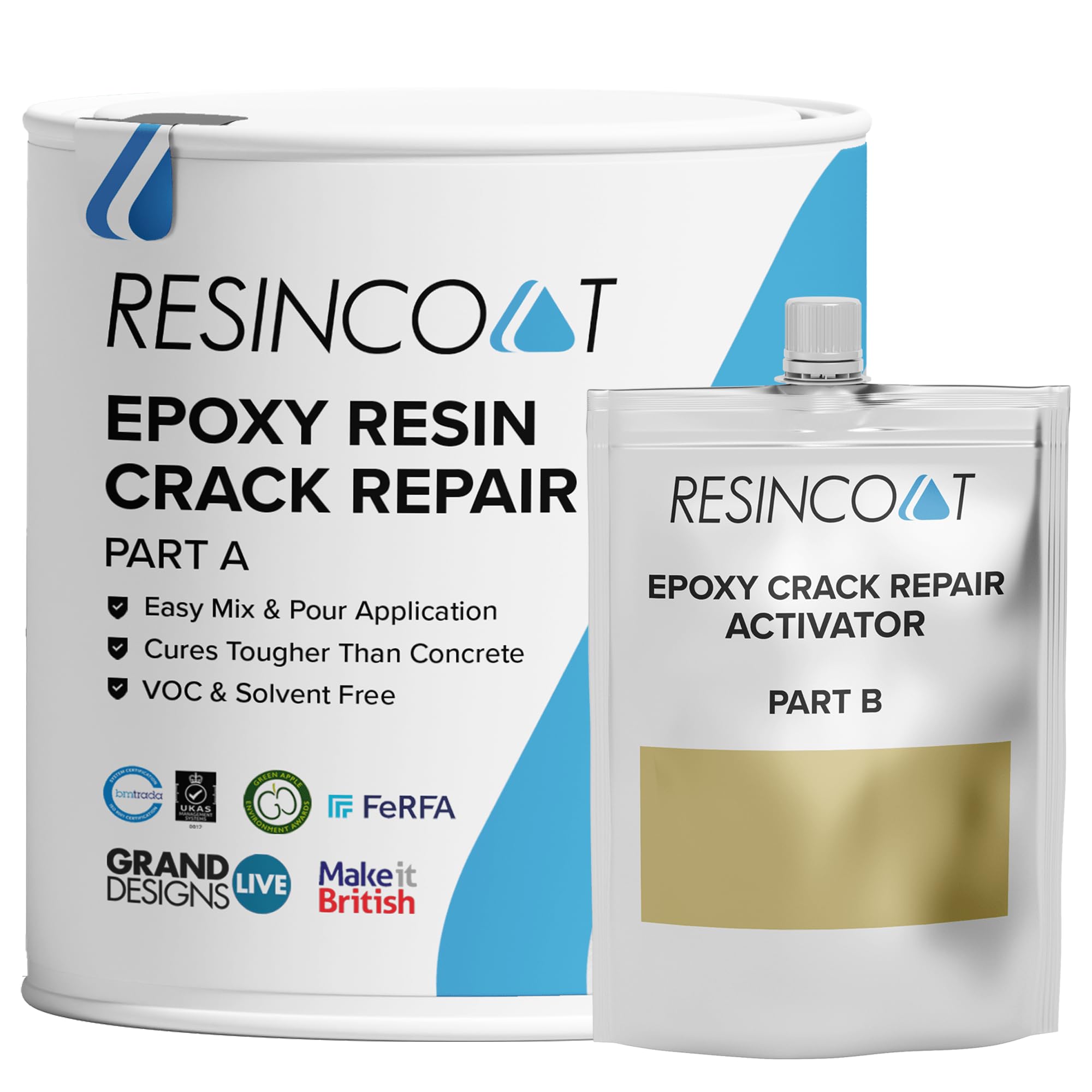 Epoxy Crack Repair Filler, Two Part Epoxy Resin Repair for Concrete Floors, Permanent Repair, No Shrinkage, Fills Cracks up to 20mm, DIY & Professional Use, Interior/Exterior, Clear, 1KG Unit