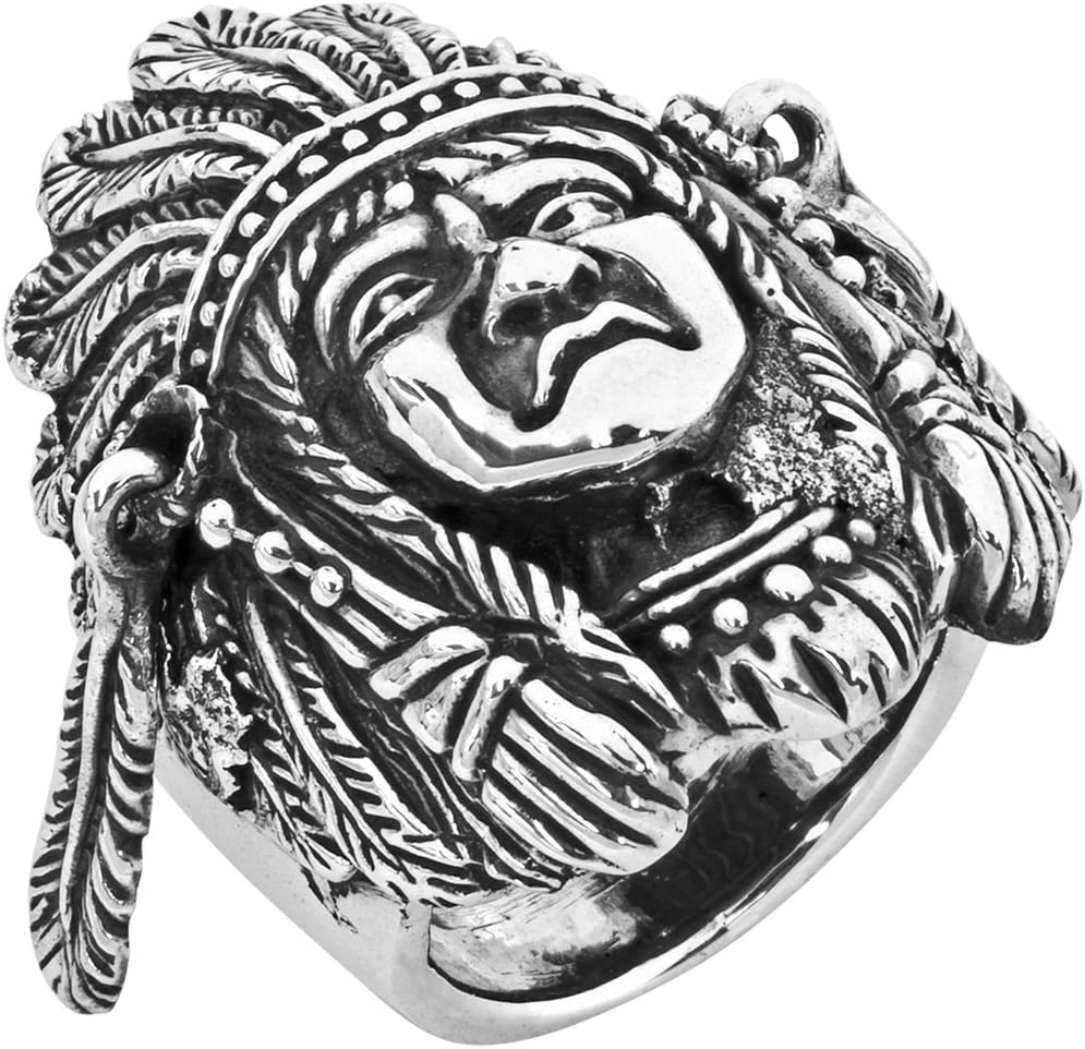 Thai One On Large Indian Head .925 Sterling Silver Ring - 8