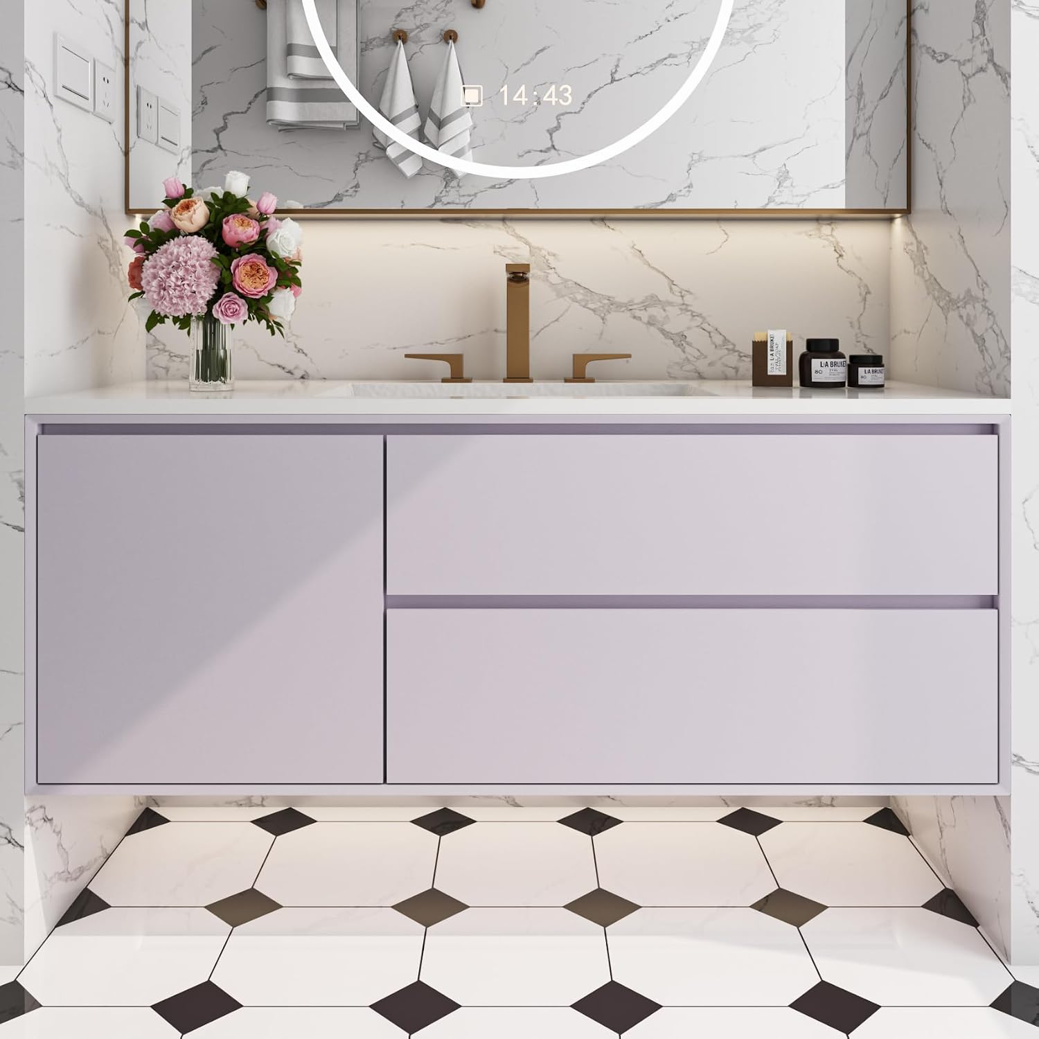 ReWallpaper 17.7in×23ft Lavender Peel and Stick Wallpaper Removable Pastel Purple Wallpaper for Nursery Bedroom Kids Living Room Girl Matte Light Purple Contact Paper Self Adhesive Vinyl Decorative