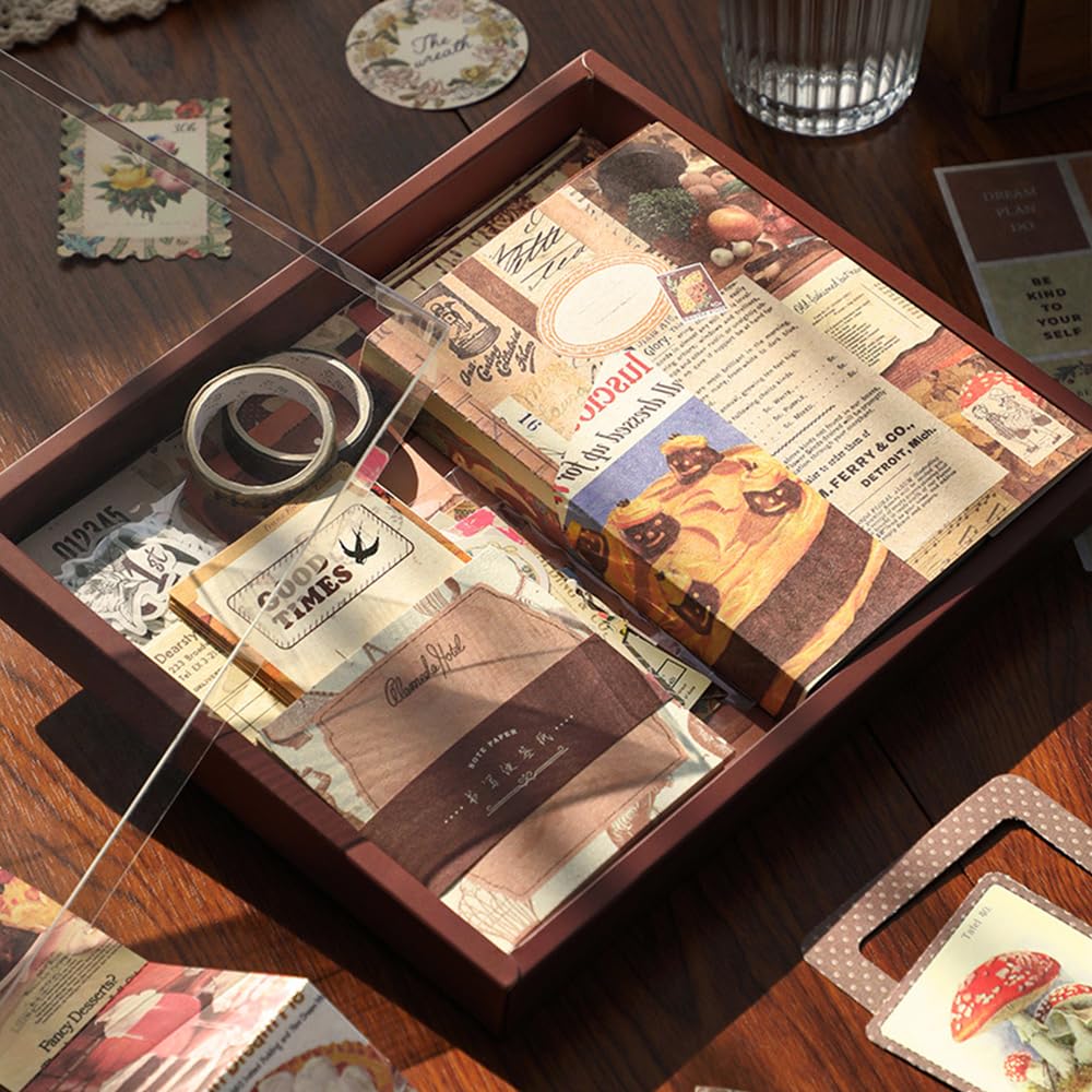 Hsthe Sea A6 Vintage Scrapbook Kit Grid Notebook with Graph Ruled Pages DIY Scrapbook Gift for Teen Girl, Brown - Image 4