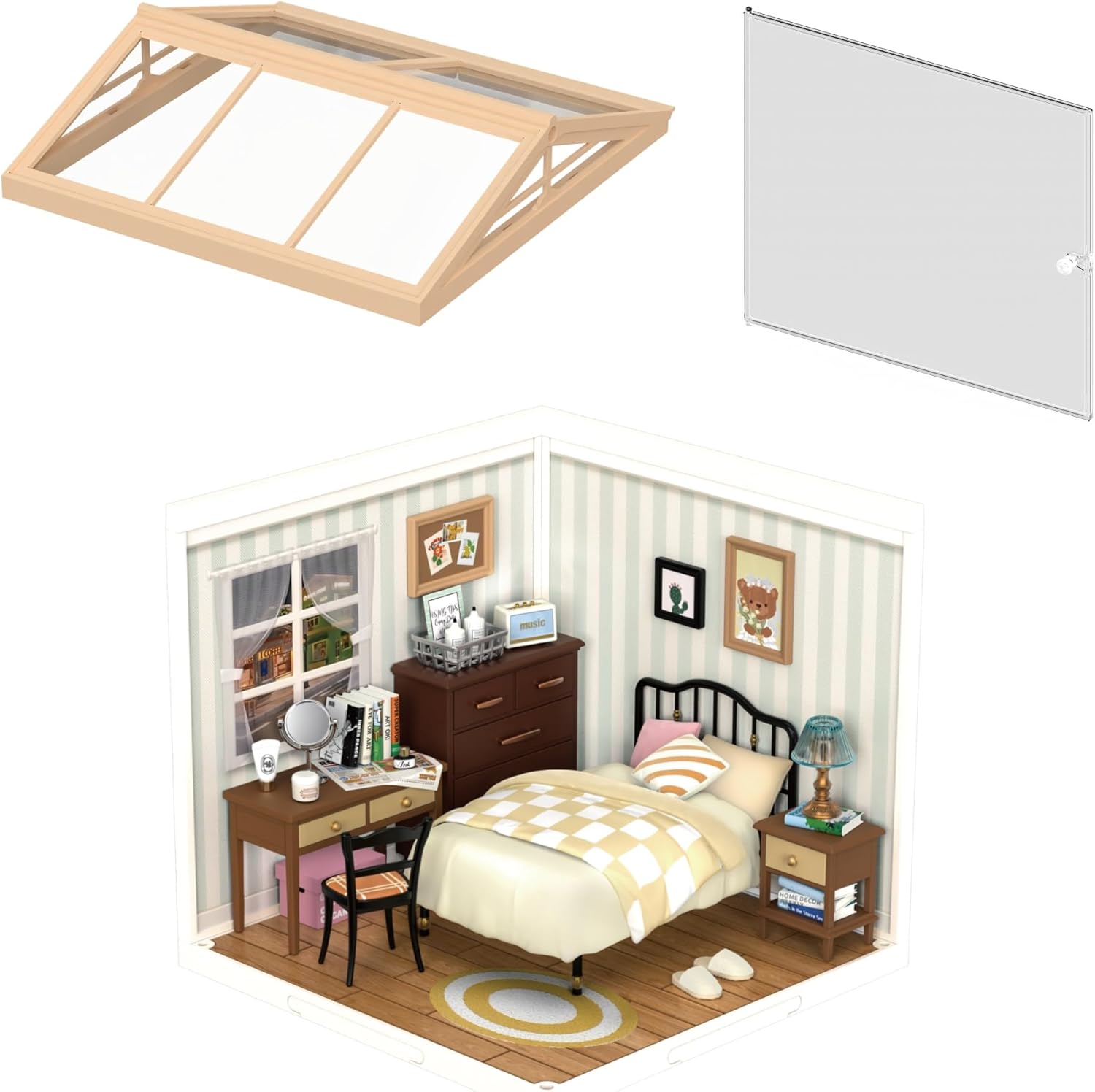 ROBOTIME DIY Miniature House Kit Mini Dollhouse Building Toy Set Plastic Tiny Room Making Kit with Accessories Model Room Craft Hobby Decent Gift