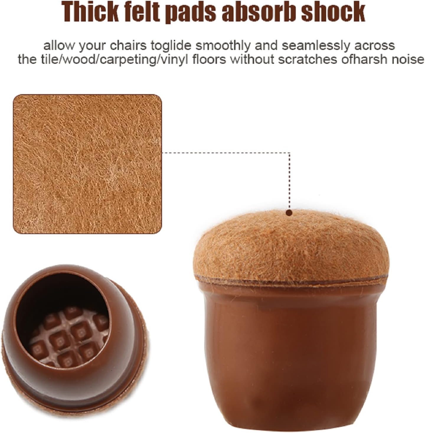 16 Pcs Chair Leg Caps, Silicone Chair Leg Floor Protectors, ?Chair Leg Protectors for Hardwood Floors, Protect Hardwood Floor from Scratches (Round, Brown - Fit 0.8-1.2inch) ZH001