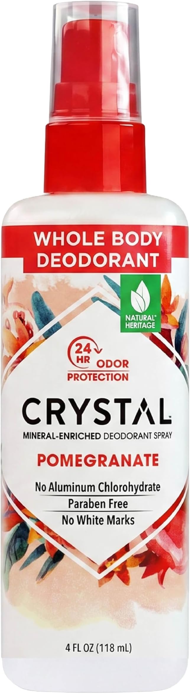CRYSTAL Mineral Deodorant Spray- Body Deodorant With 24-Hour Odor Protection, Non-Staining Pomegranate Spray, Aluminium Chloride & Paraben Free, 4 FL OZ