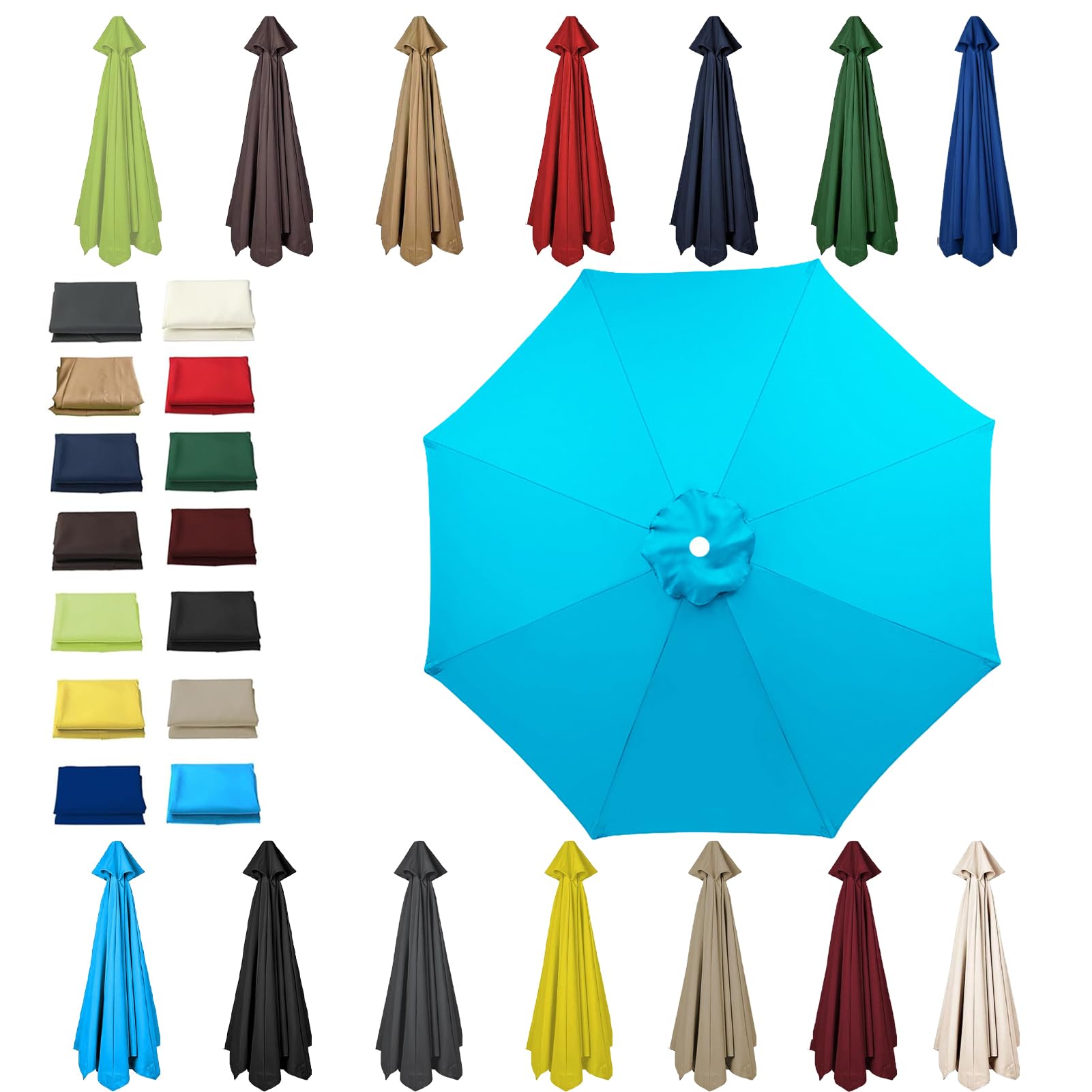 HonunGron 6 Ribs/8 Ribs Replacement Parasol Cover, 3.0m/2.7m/2.5m/2.3m/2m Umbrella Canopy Replacement, Sun Umbrella Replacement Cloth, UV 50+ Garden Parasol Canopy Cover (8 ribs-3m(9.8ft),Blue)
