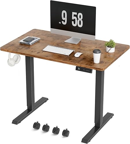 Vista 58 de Furmax Escritorio eléctrico de pie, escritorio ajustable de altura de 55 x 24 pulgadas con ruedas extraíbles, escritorio para computadora de oficina