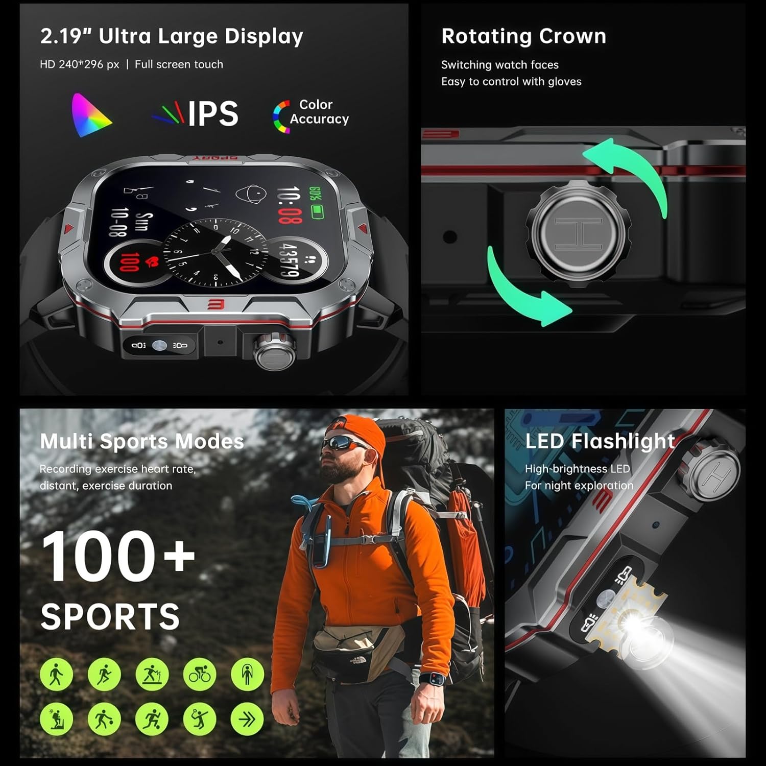 smart Watches for Men Women, 2.1" HD Touchsreen, Bluetooth Calling, 5 ATM Water-Resistance, 130+ Sports Modes, Health, Fitness & Sleep Tracker, Timer, Pedometer, Fitness Watch for Android/iOS