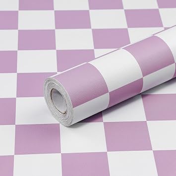 CAX Mosaic Wallpaper Purple and White Peel and Stick Wallpaper 17.3x480 Checkered Contact Paper Modern Self-Adhesive Removable Wallpaper Checkerboard Waterproof Wall Paper Bedroom,Living Room