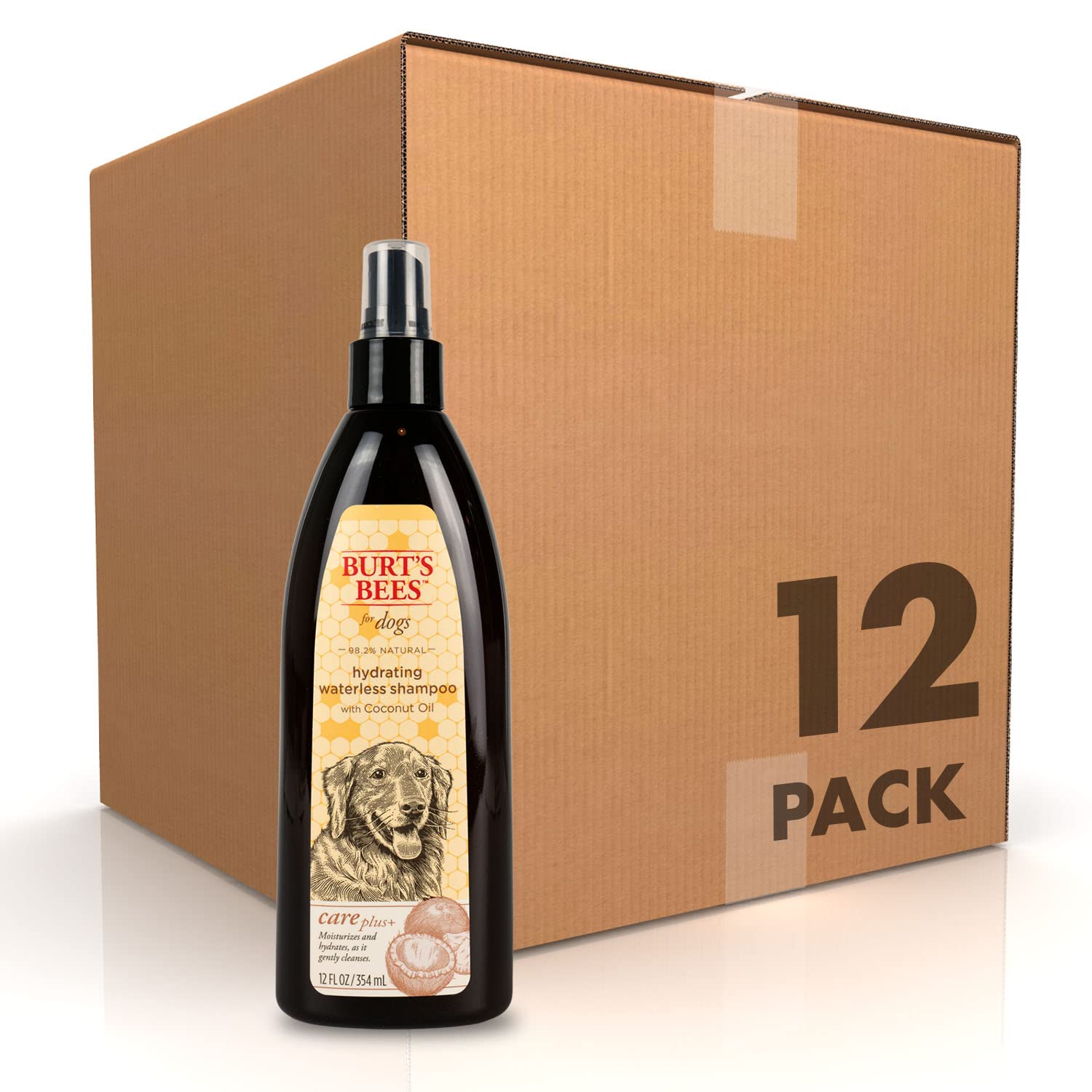 Burt's Bees for Pets Care Plus+ Naturally Derived Hydrating Waterless Shampoo Spray with Coconut Oil - Best Dry Shampoo for All Dogs to Hydrate and Moisturize Coats, Made in USA, 12 Oz - 12 Pack