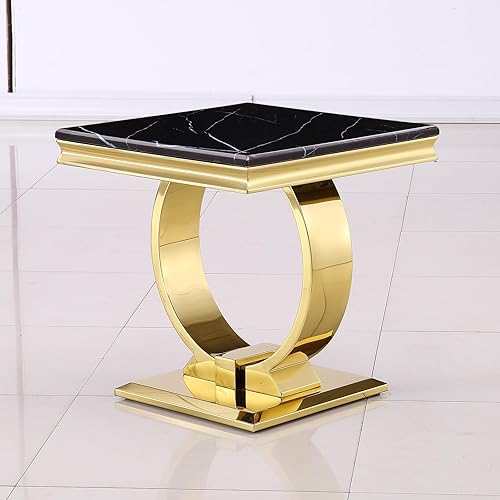 Miniatura 5 de ACEDÉCOR Moderno juego de mesa de centro de 4 piezas, dorado, mesa de mármol sintético, incluye mesa auxiliar, 2 mesas auxiliares, mesa consola,