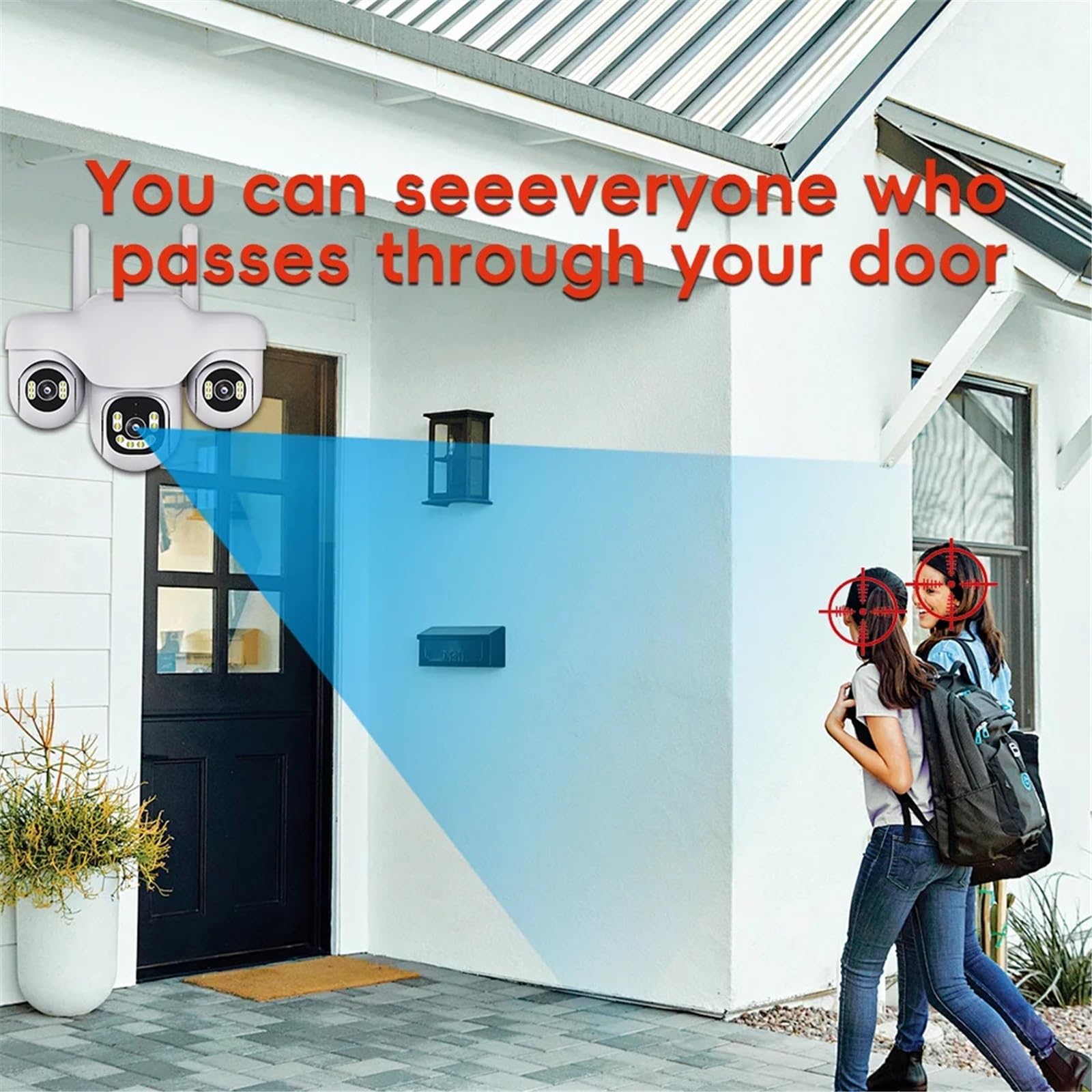 Security Camera, Cámara IP WiFi de 2MP CCTV con 3 Lentes y Pantallas, Seguimiento automático, vigilancia Seguridad for Exteriores, cámara PTZ, Impermeable, visión Nocturna(WiFi Camera 128G)