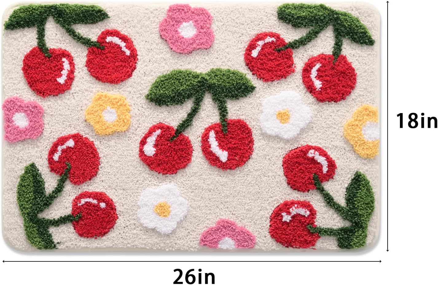 Anybar Beige Bathroom Rugs Cute Cherry Bath Mat Coloful Bathroom Accessories, Funny Flower Rug Non Slip Floor Mat, Machine Washable Bath Rug Soft Microfiber Carpet for Shower, Tub (18x26 inch) image 2