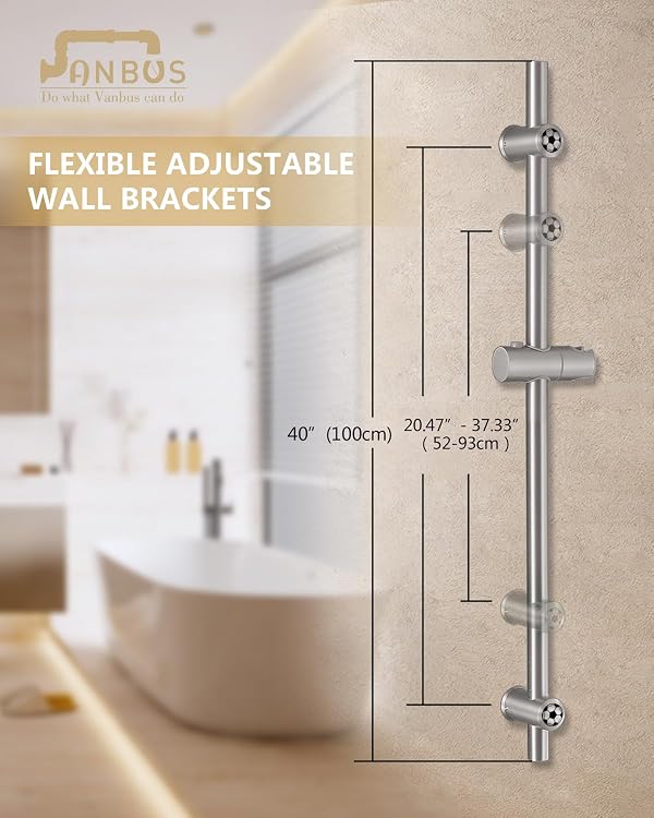 Vanbus All Metal Nickel Shower Slide Bar 30-Inch with Adjustable Handheld Shower Head Holder for Bathroom Wall Mount SUS 304 Stainless Steel by Vanbus - Image 4