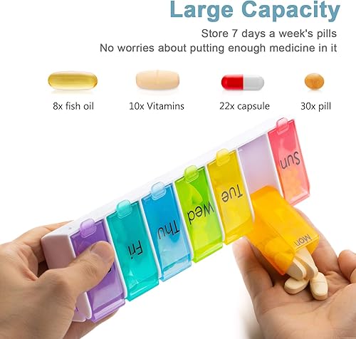 Miniatura 3 de Pastillero semanal de 7 días, XL, pastillero diario grande, pastillero mossime con compartimentos extraíbles, organizador de medicamentos de recarga