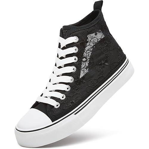 ZGR Womens High Top Sneakers with Embroidery Flower,Casual Breathable Mesh Lace Canvas Shoes,White Summer Tennis Shoes for Women