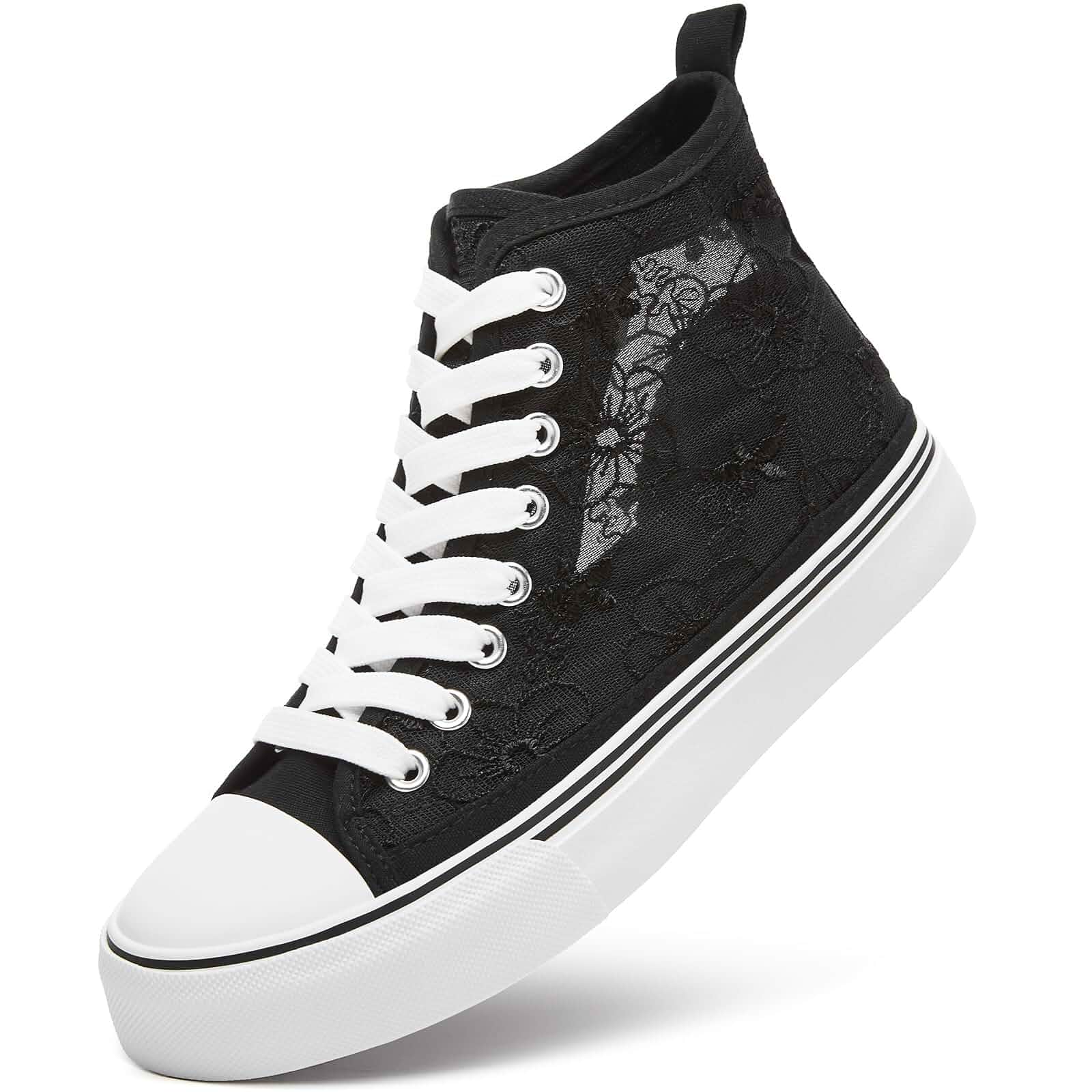 ZGR Women's High Top Canvas Sneakers,Fashion Lace-Up with Embroidery Flower Breathable mesh canvas,flower embroidery,cushioned ankle support,non-slip sole,casual,summer,tennis,walking