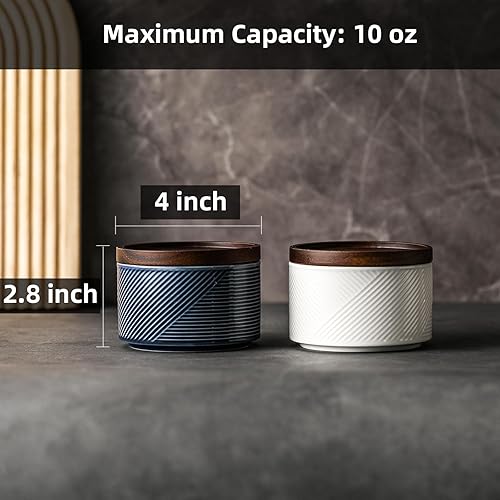 Miniatura 8 de Adewnest Cuencos de sal y pimienta bodega de sal de cerámica de 10 onzas con tapa, caja de sal apilada para encimera, recipientes de almacenamiento