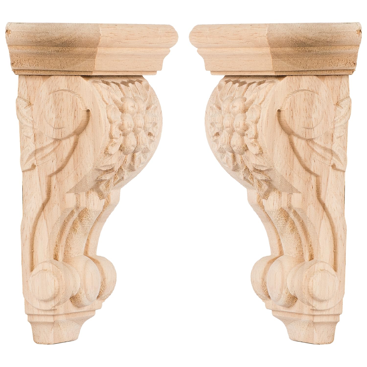 3 inch-W 2 inch-D 6 inch-H Wood Carved Corbels, Tchosuz 2 -Pack Antique Traditional Unfinished Wooden Carving DIY Decorative Scrolled Millwork Brackets for Countertop Kitchen Fireplace Mantel