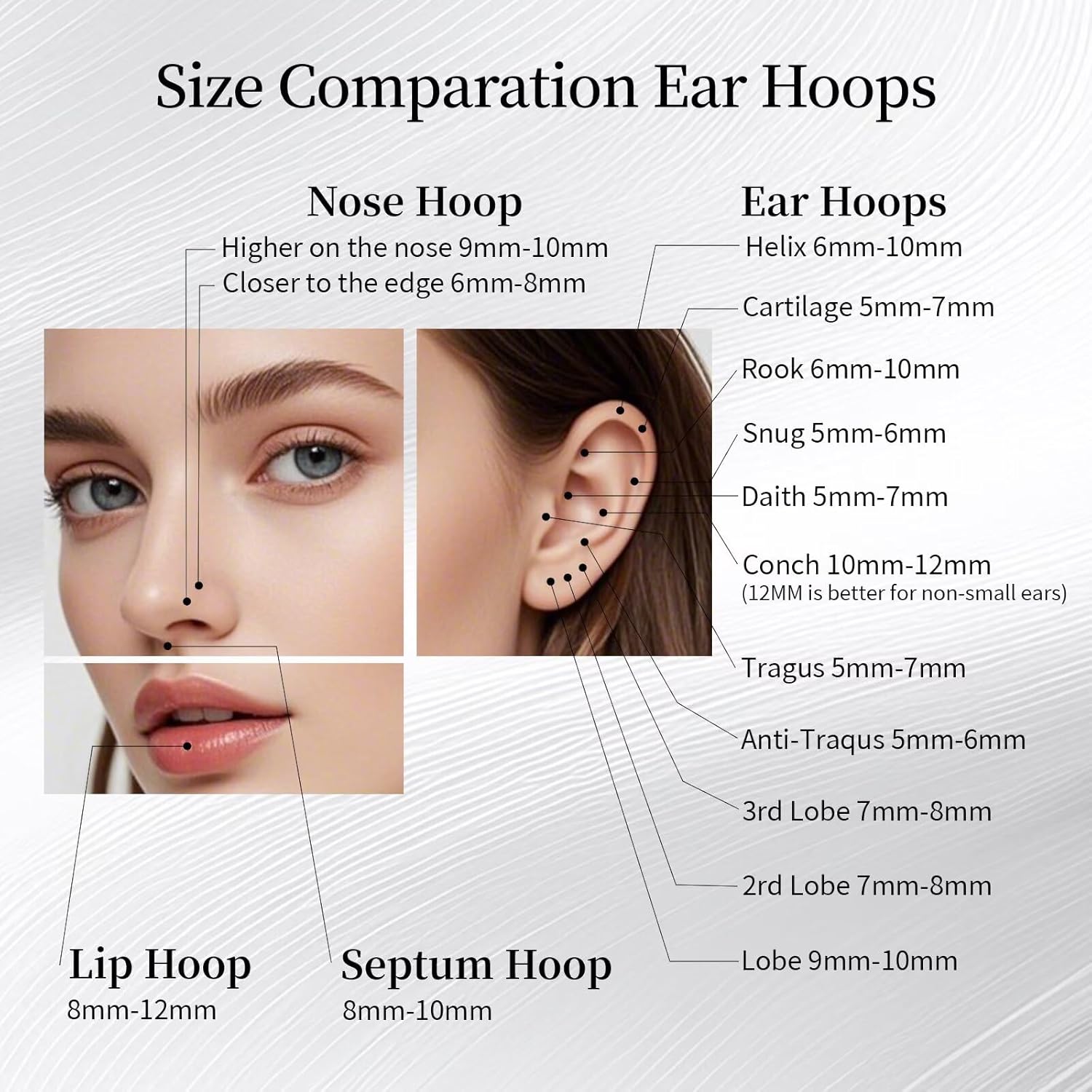 G23 Titanium Double/Triple Conch Piercing Jewelry: 16G Nose Hoop Rings 8mm/10mm/12mm Hypoallergenic Cartialge Earrings - Image 6