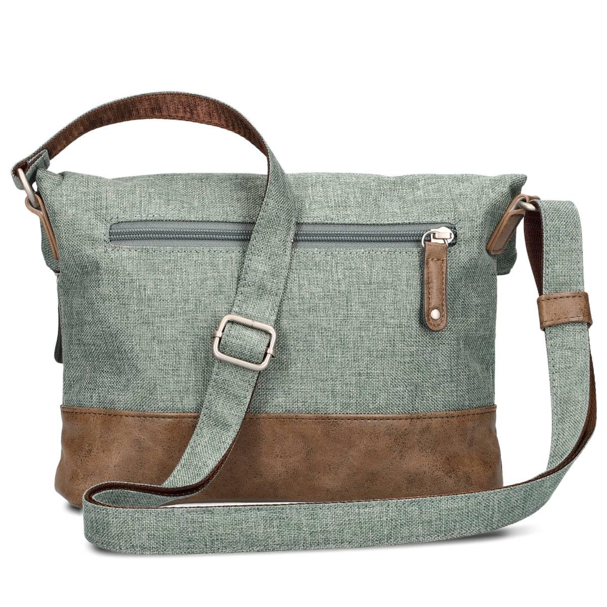 Zwei Damen Rolltop-Handtasche Olli OT6 Umhängetasche 2/4 Liter klassische Crossbody Bag wasserabweisend robust strapazierfähig Bicolor Design Schultertasche, hochwertig verarbeitet
