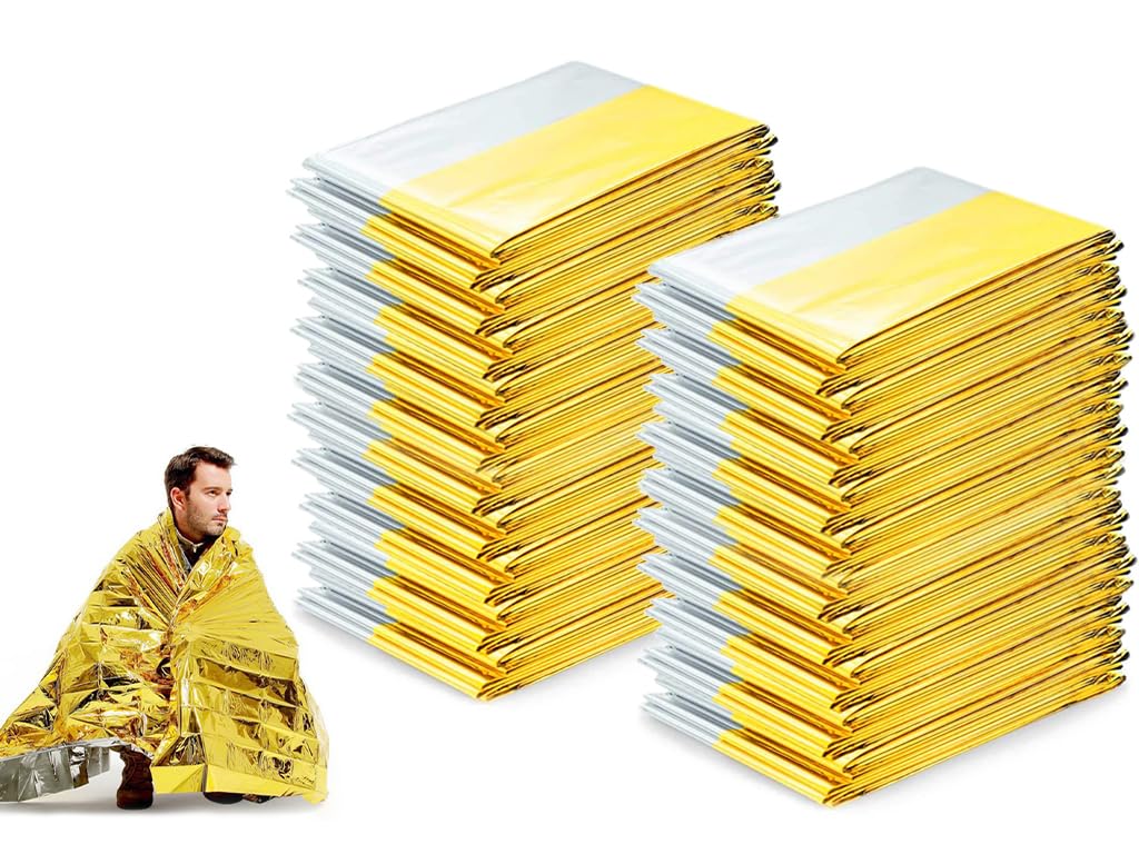 Abiyou Gold And Silver 20Pcs Emergency Thermal Blankets, Foil Survival Blankets, Emergency Foil Blankets, Mylar Thermal Blanket, First Aid Thermal Blankets, For Outdoors, Hiking, Survival, Marathons Or First Aid